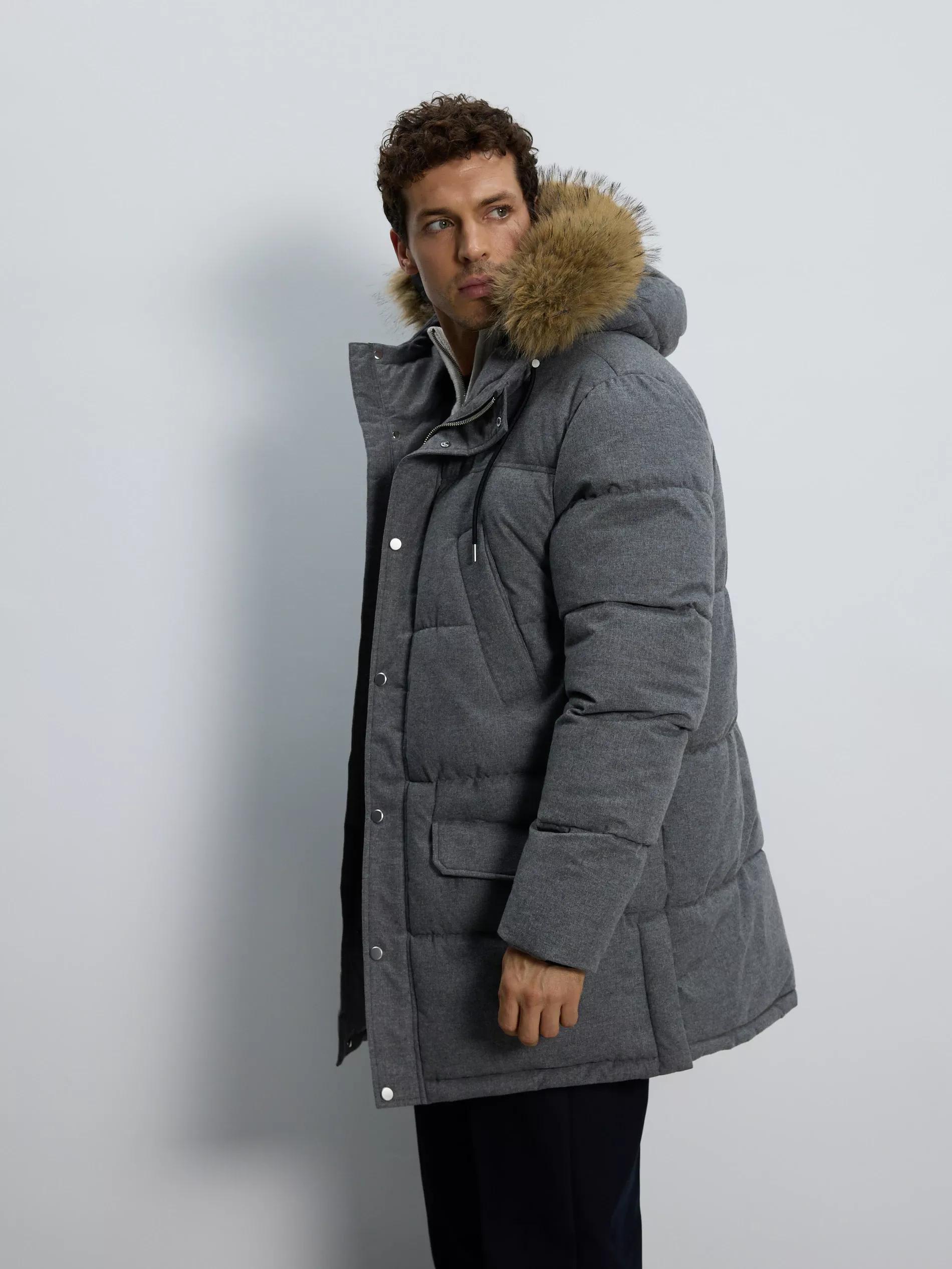 Grey Quilted Jacket With Hood, , large image number 7