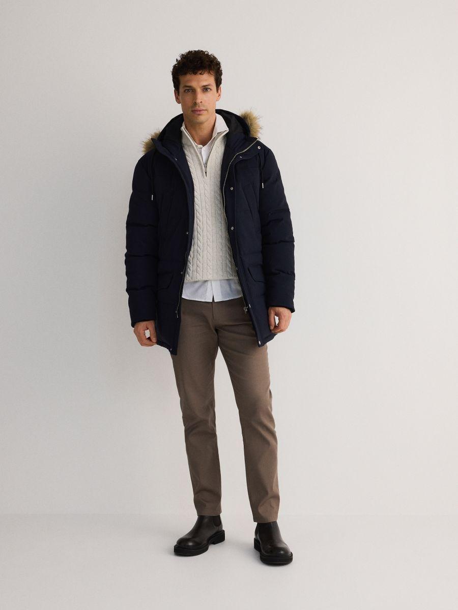 Navy Quilted Jacket With Hood, , large image number 0