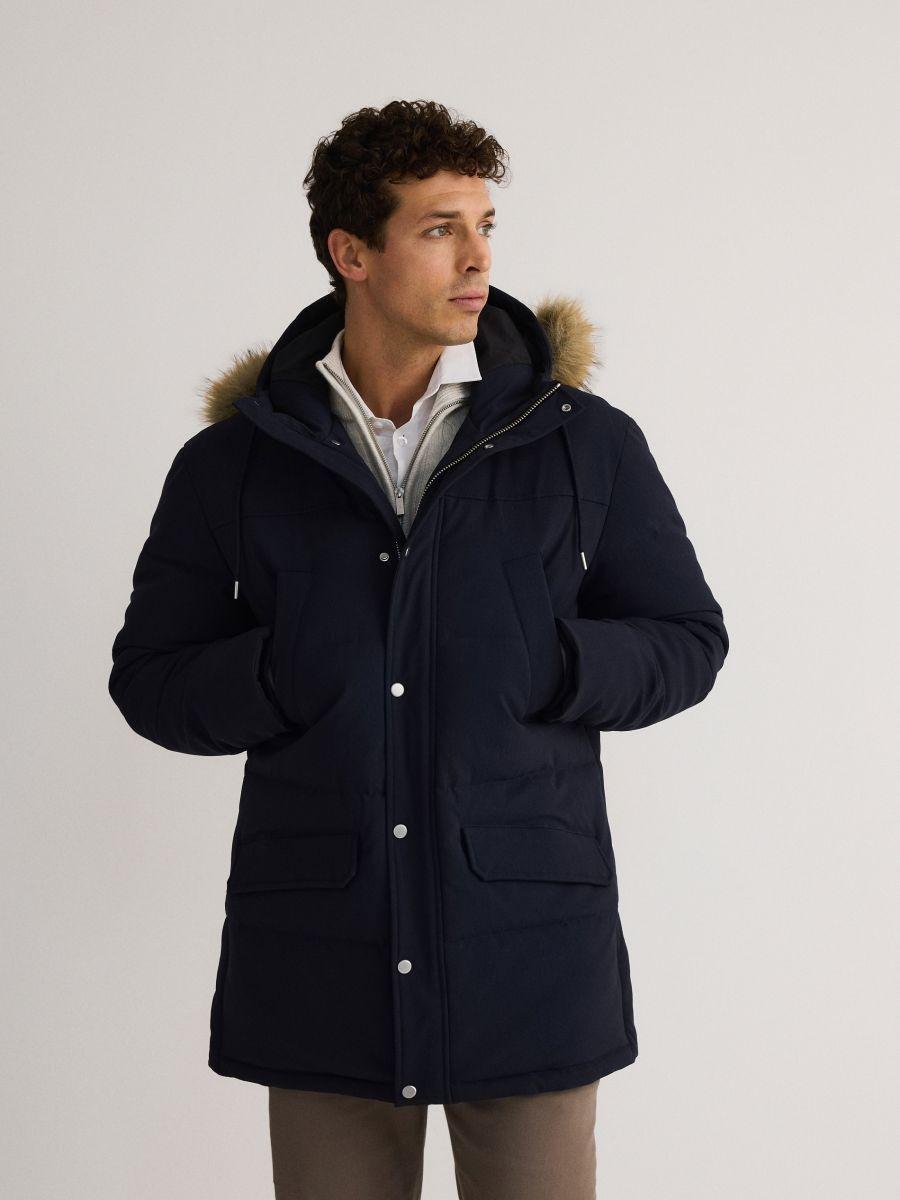 Navy Quilted Jacket With Hood, , large image number 1