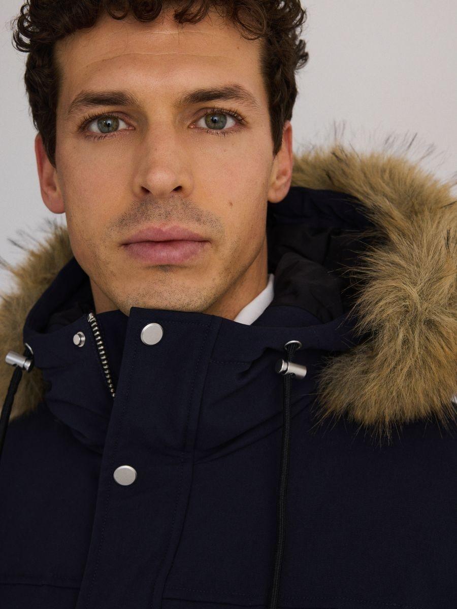 Navy Quilted Jacket With Hood, , large image number 2