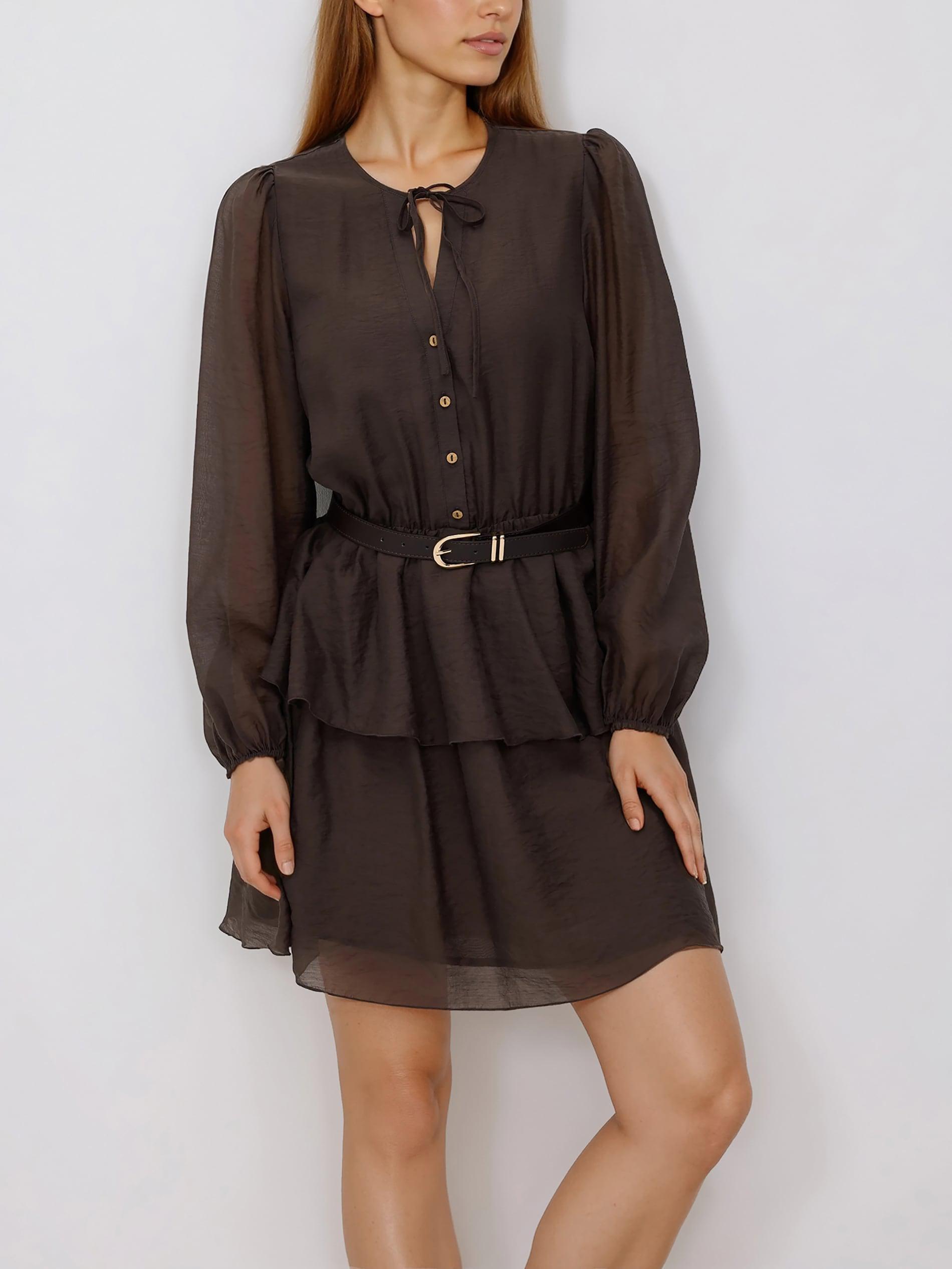 Brown Lyocell Blend Dress, Brown, large image number 0