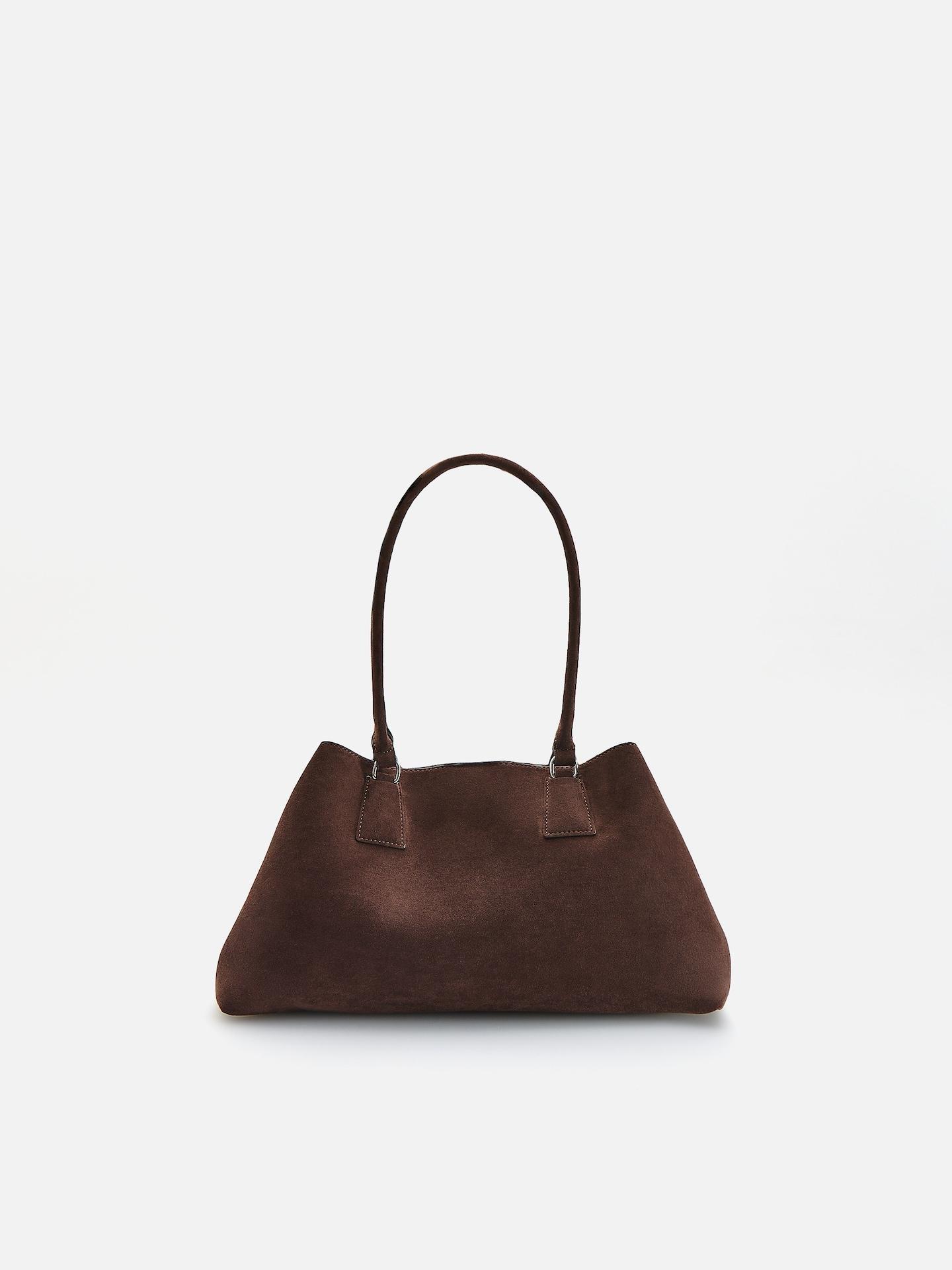 Brown Faux Suede Bag, Brown, medium