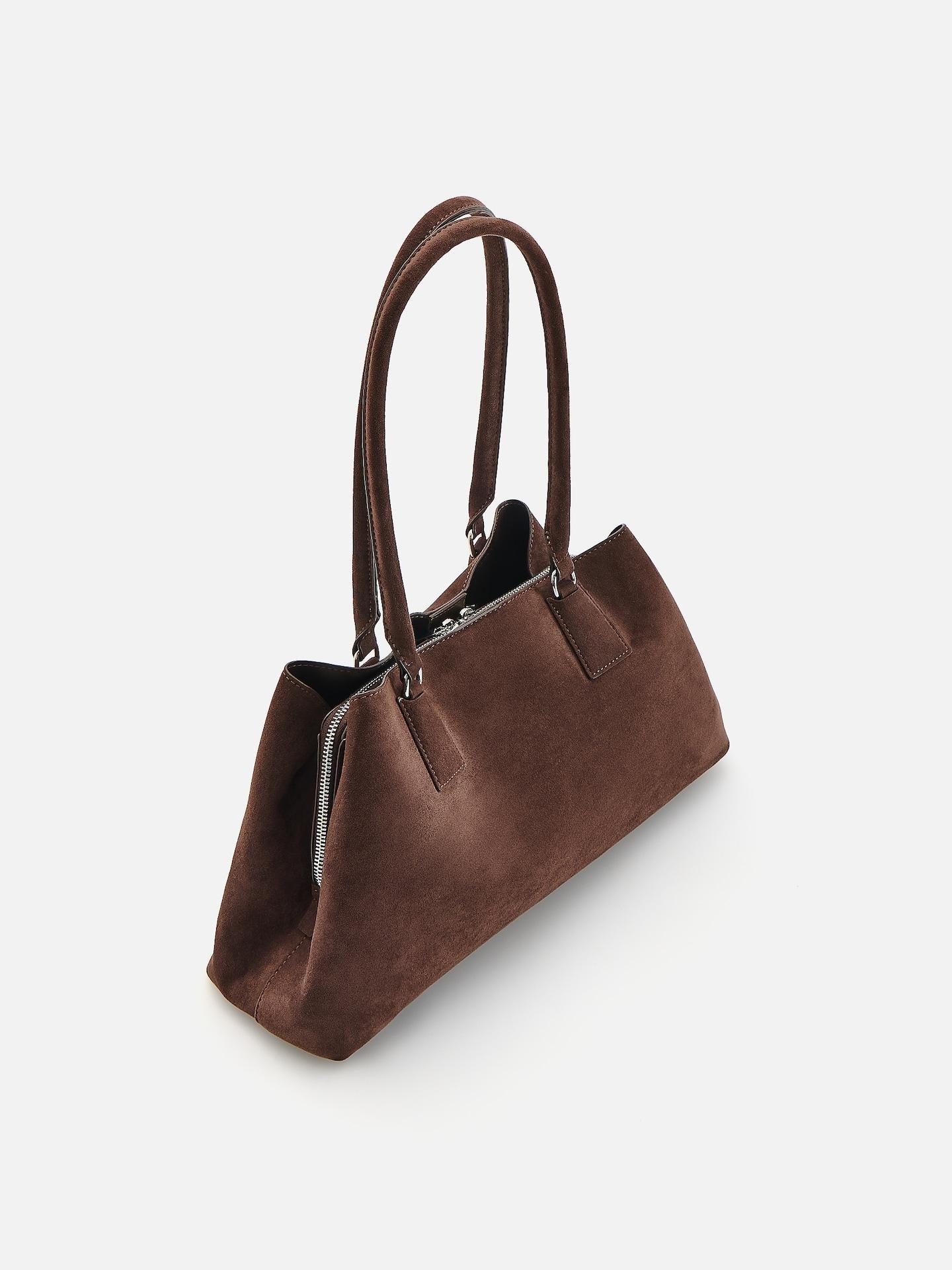 Brown Faux Suede Bag, Brown, medium