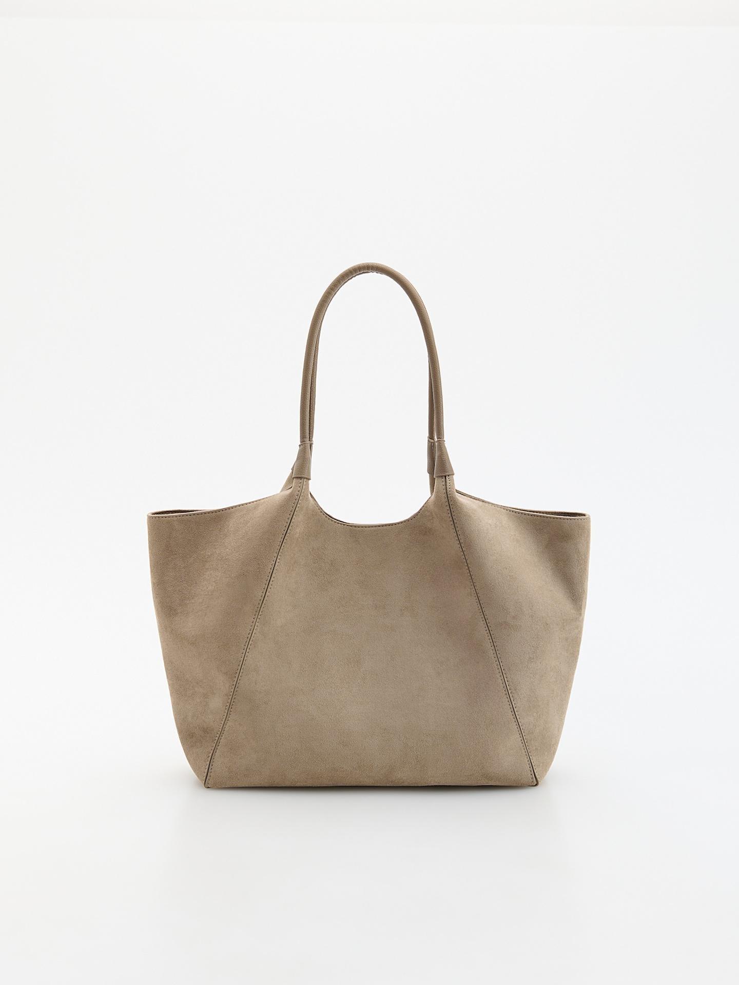 Beige Faux Suede Shopper Bag, Beige, large image number 0