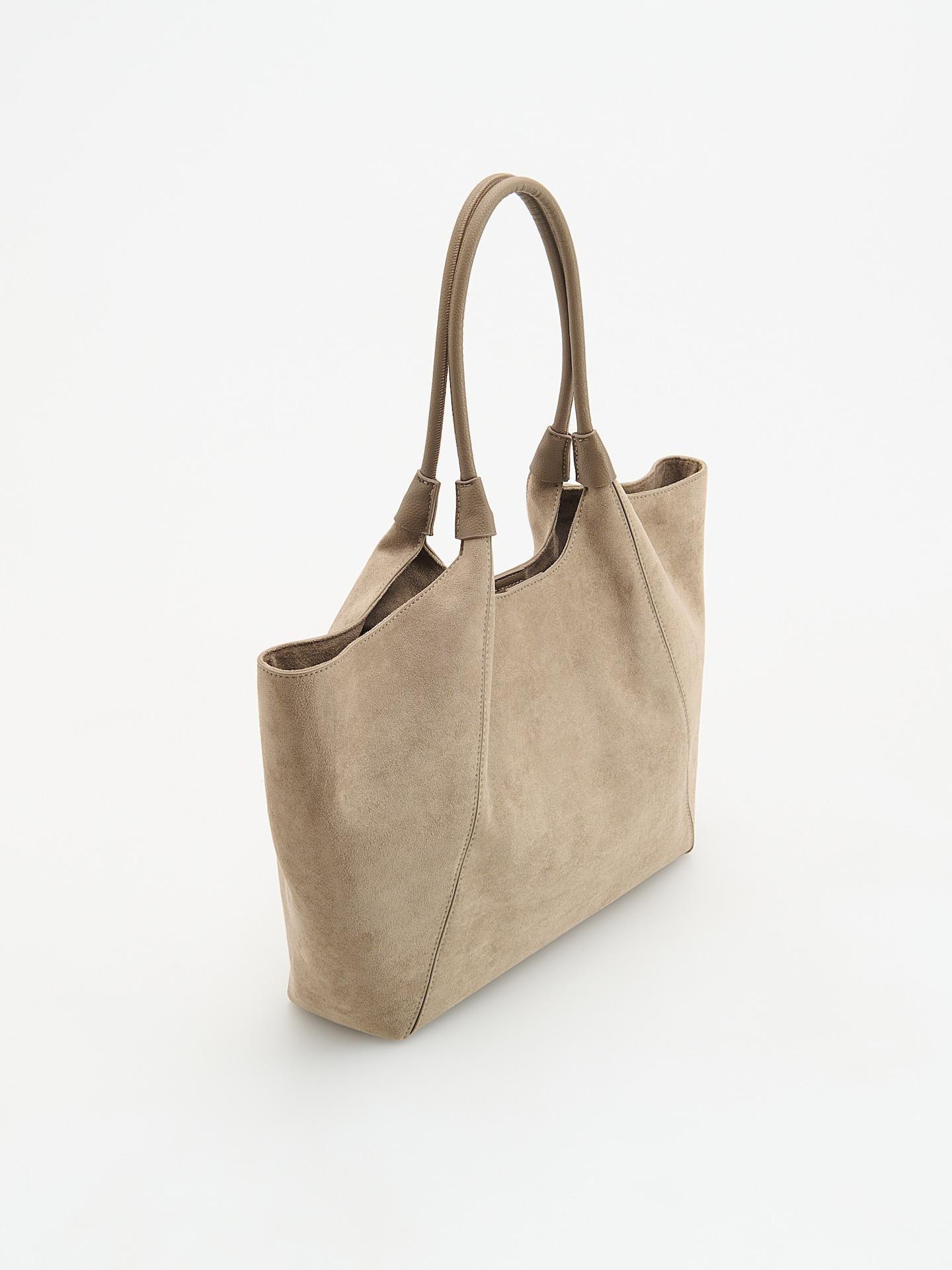 Beige Faux Suede Shopper Bag, Beige, medium