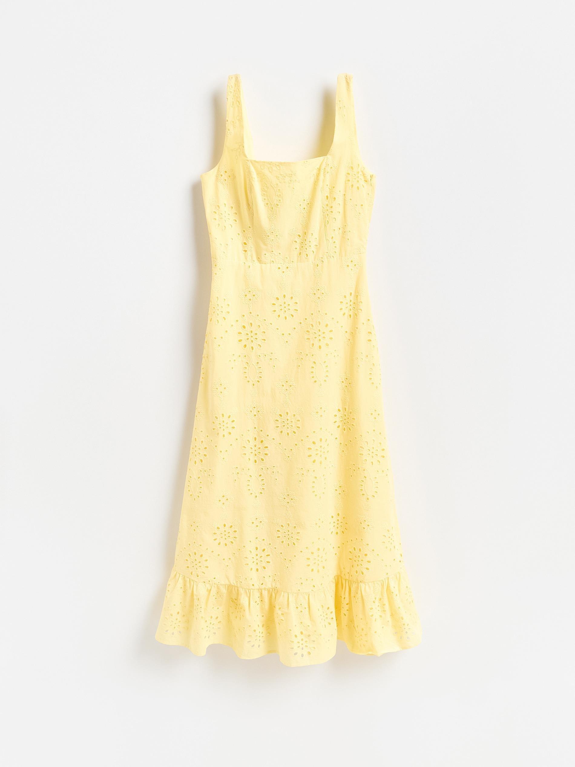 Yellow Openwork Cotton Dress, Yellow, large image number 4