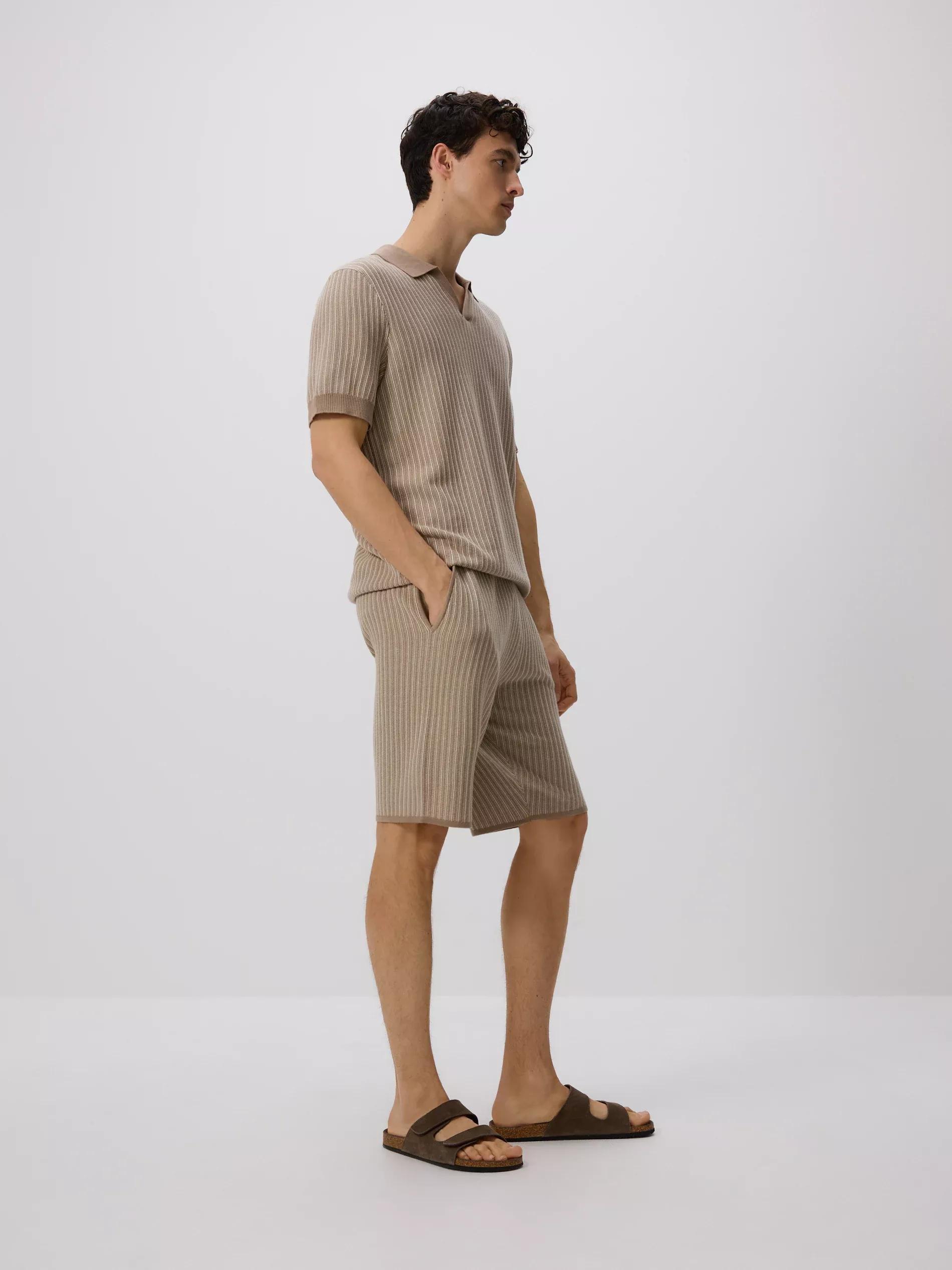 Beige Structured Regular Fit Shorts, , large image number 4