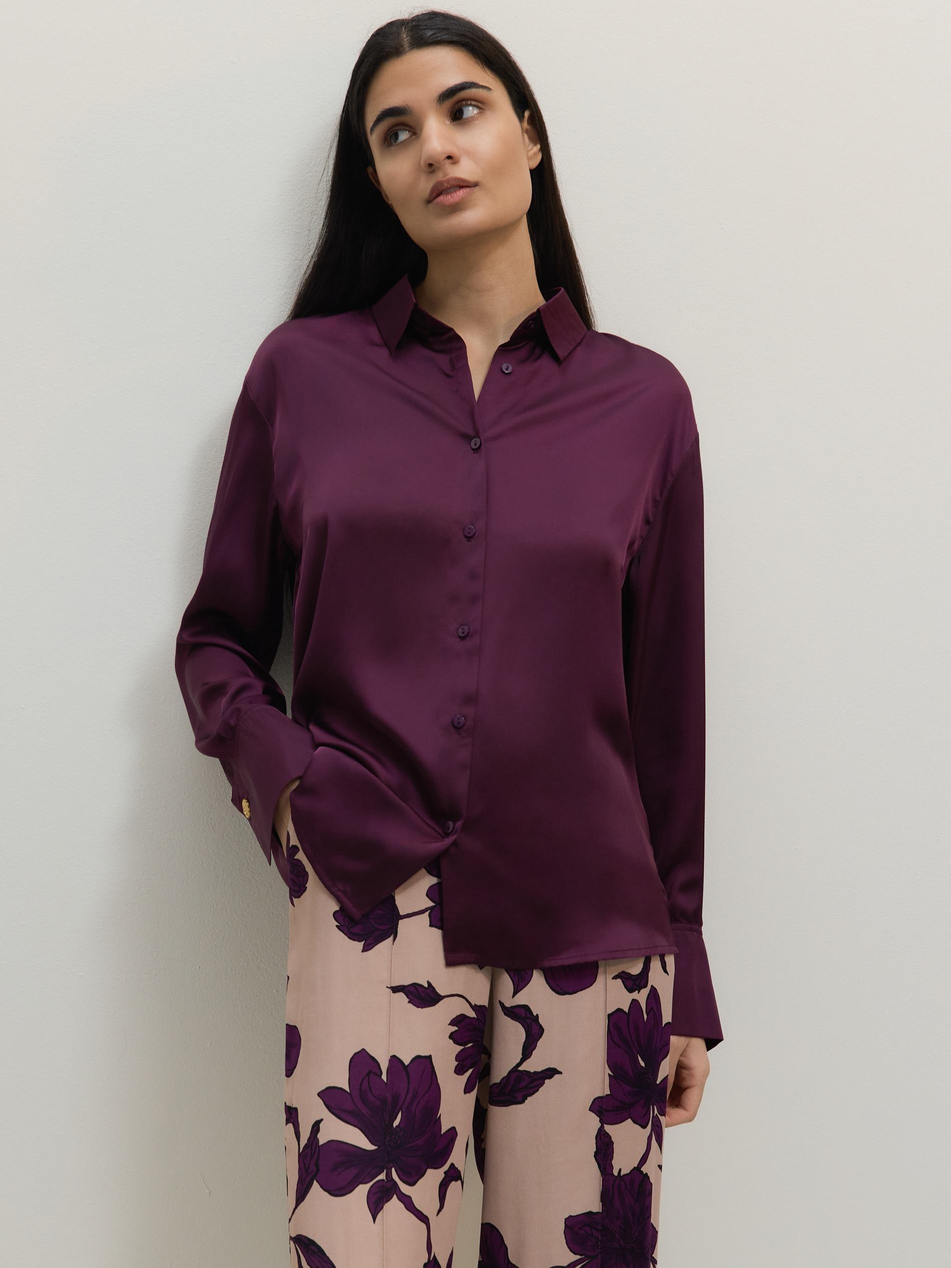 Burgundy Satin Shirt, Burgundy, large image number 0