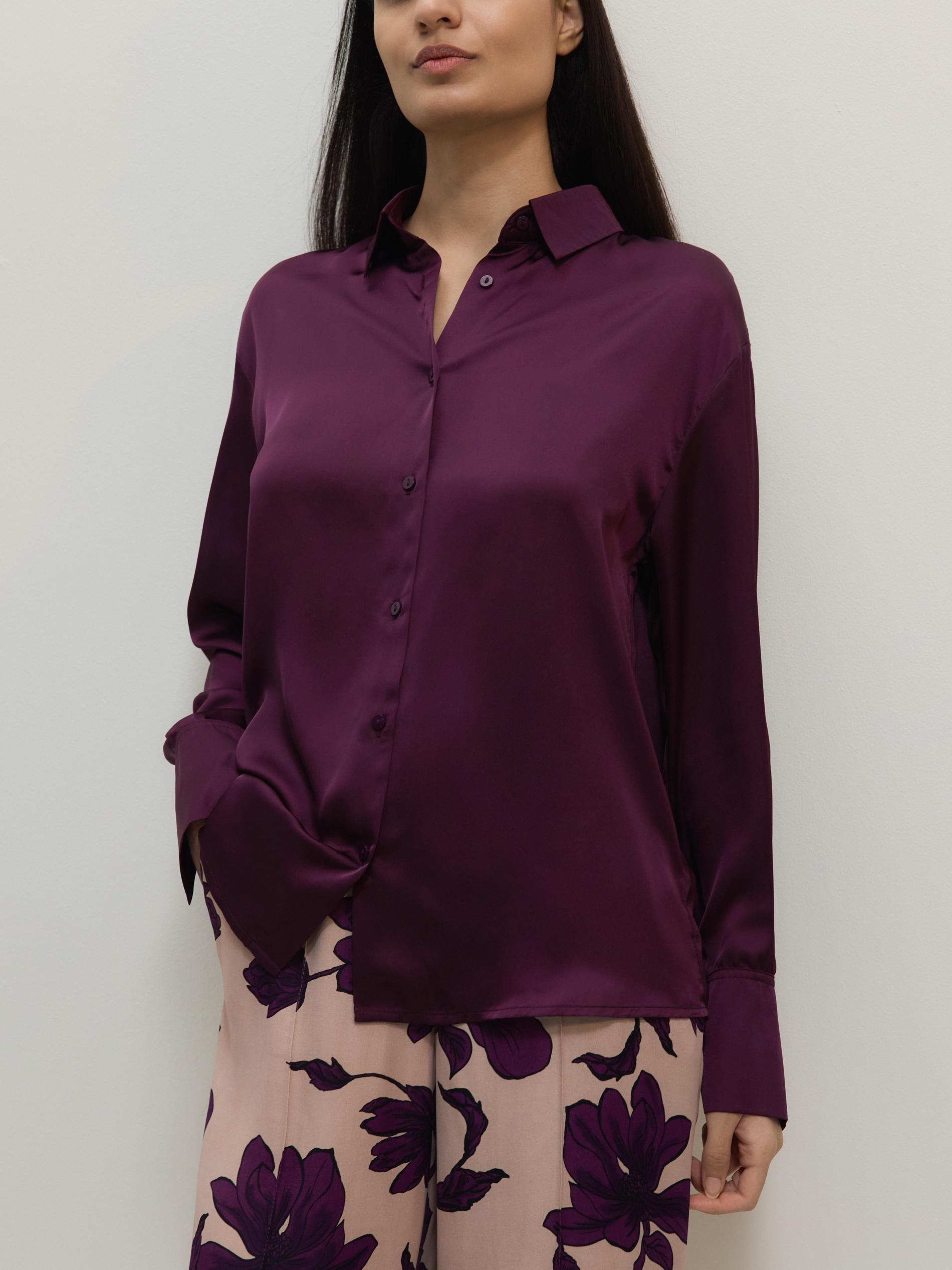 Burgundy Satin Shirt, , large image number 1