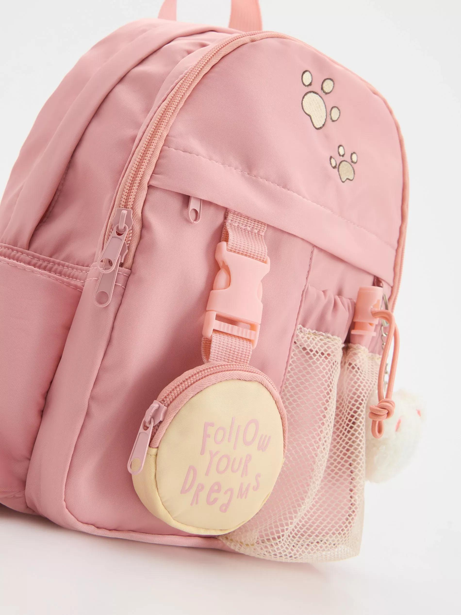 Pink Backpack With Pendant, Pink, large image number 2