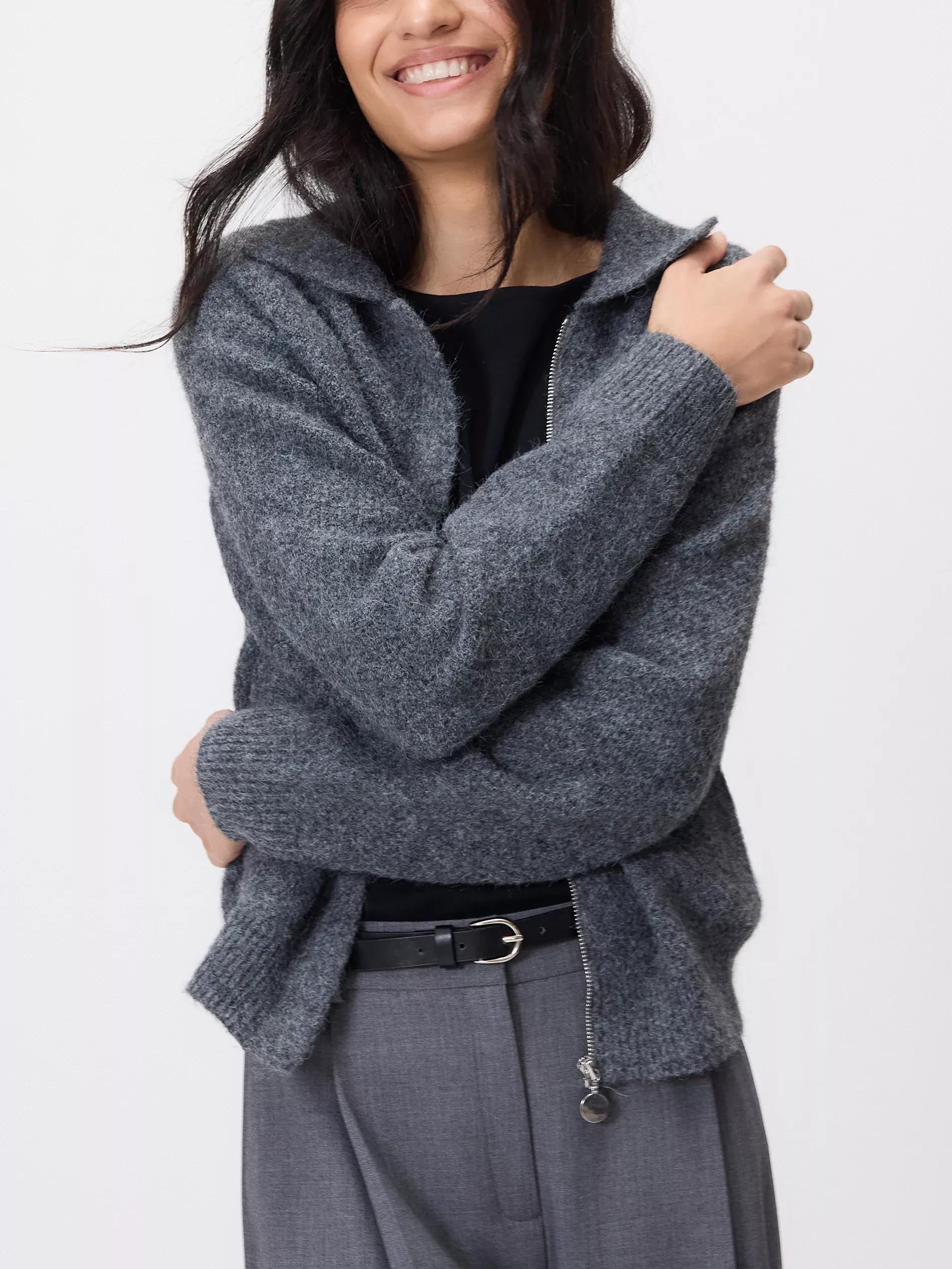 Grey Collar Sweater, Grey, large image number 1