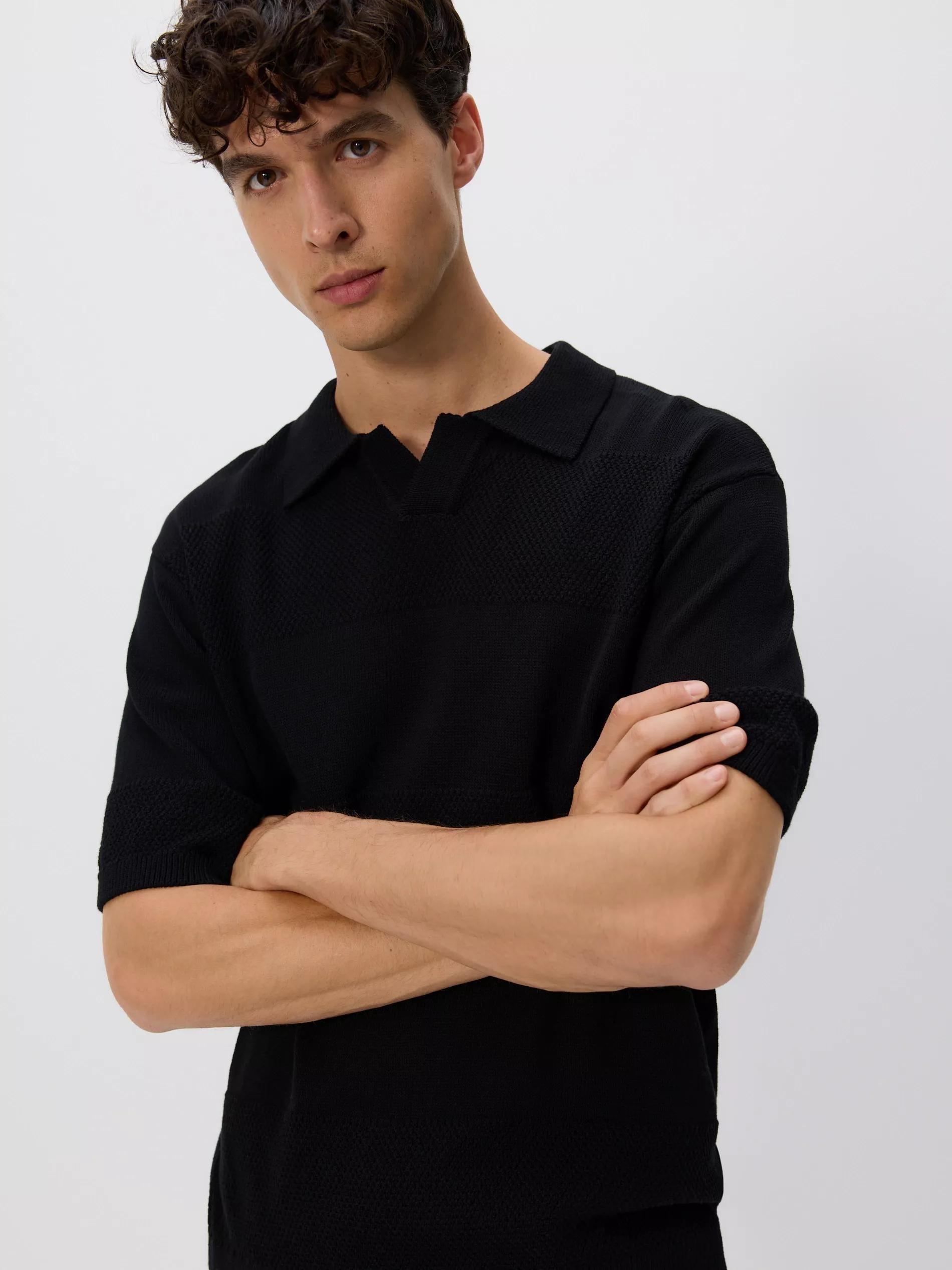 BLACK Structural fabric polo jumper, Black, large image number 0