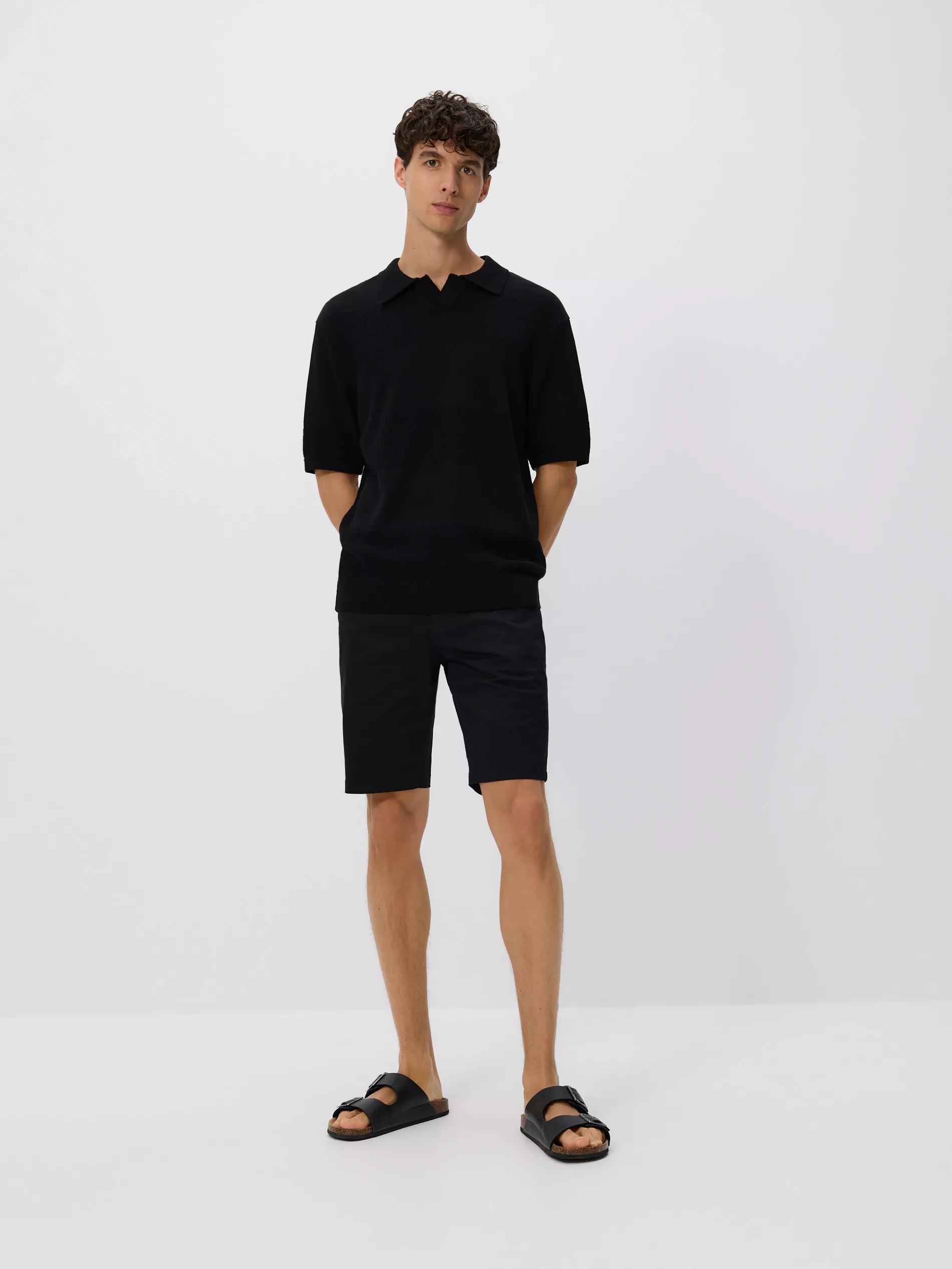 BLACK Structural fabric polo jumper, Black, large image number 1