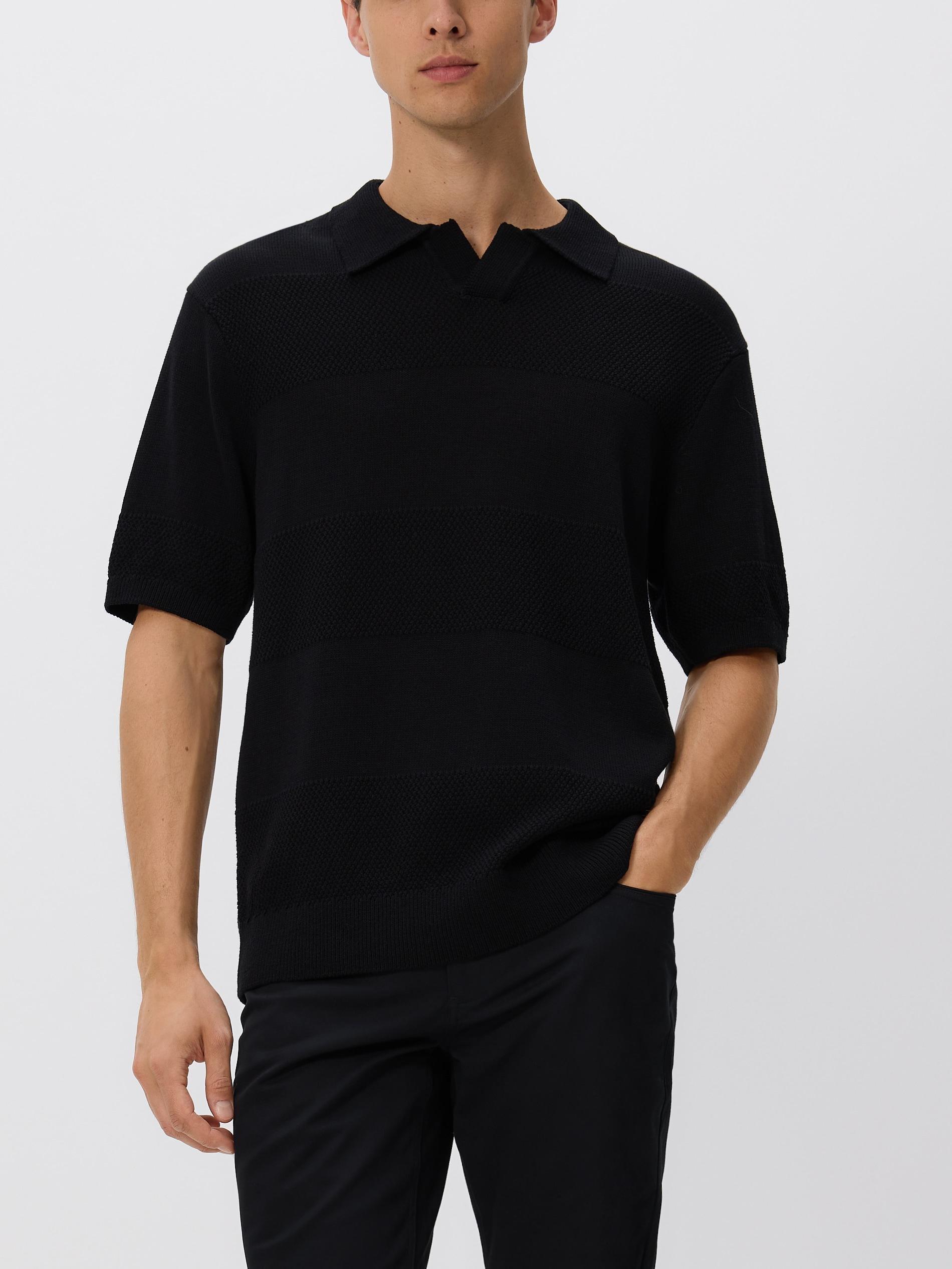BLACK Structural fabric polo jumper, Black, large image number 2