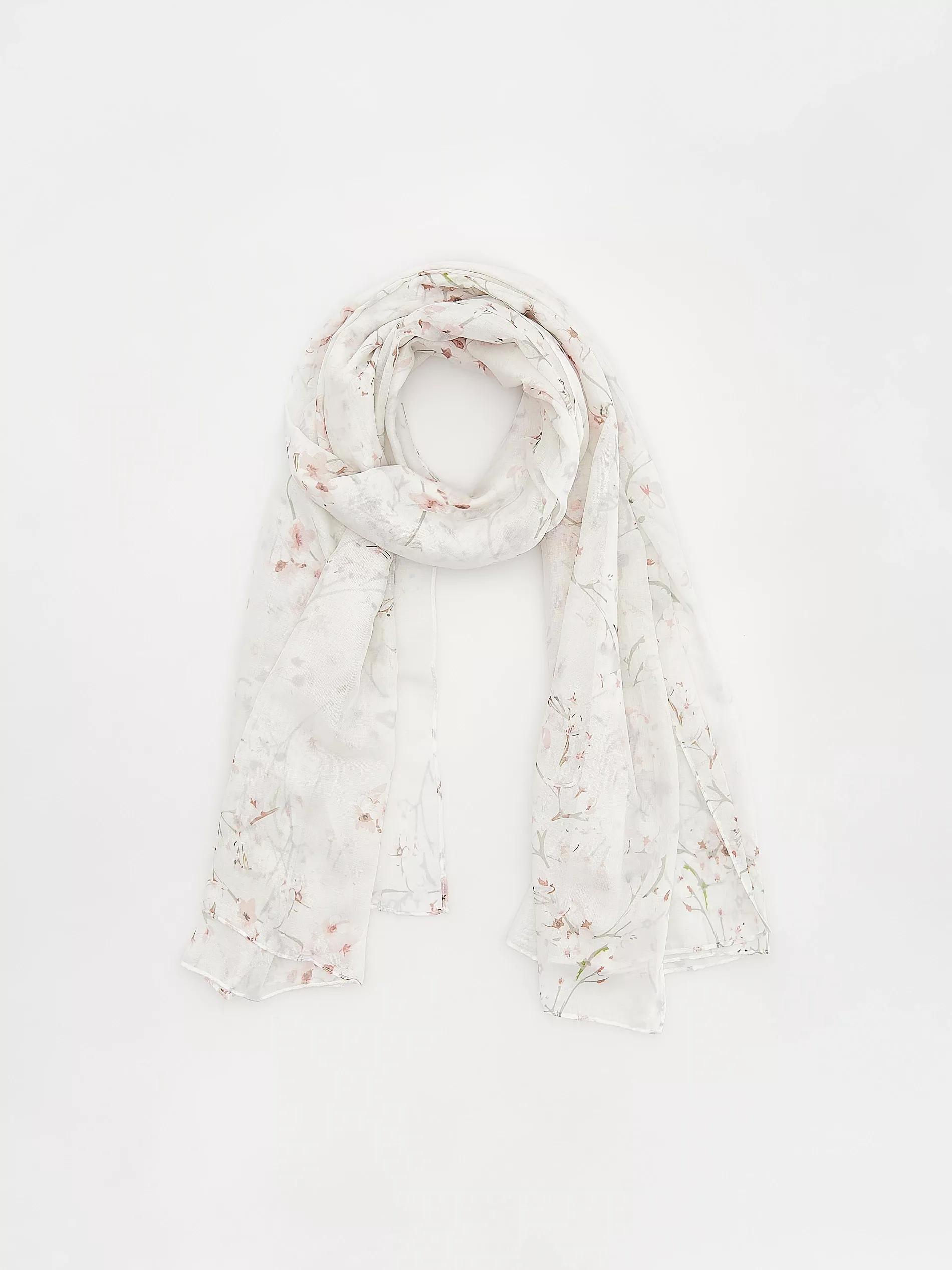 Beige Floral Scarf, Ivory, large image number 1
