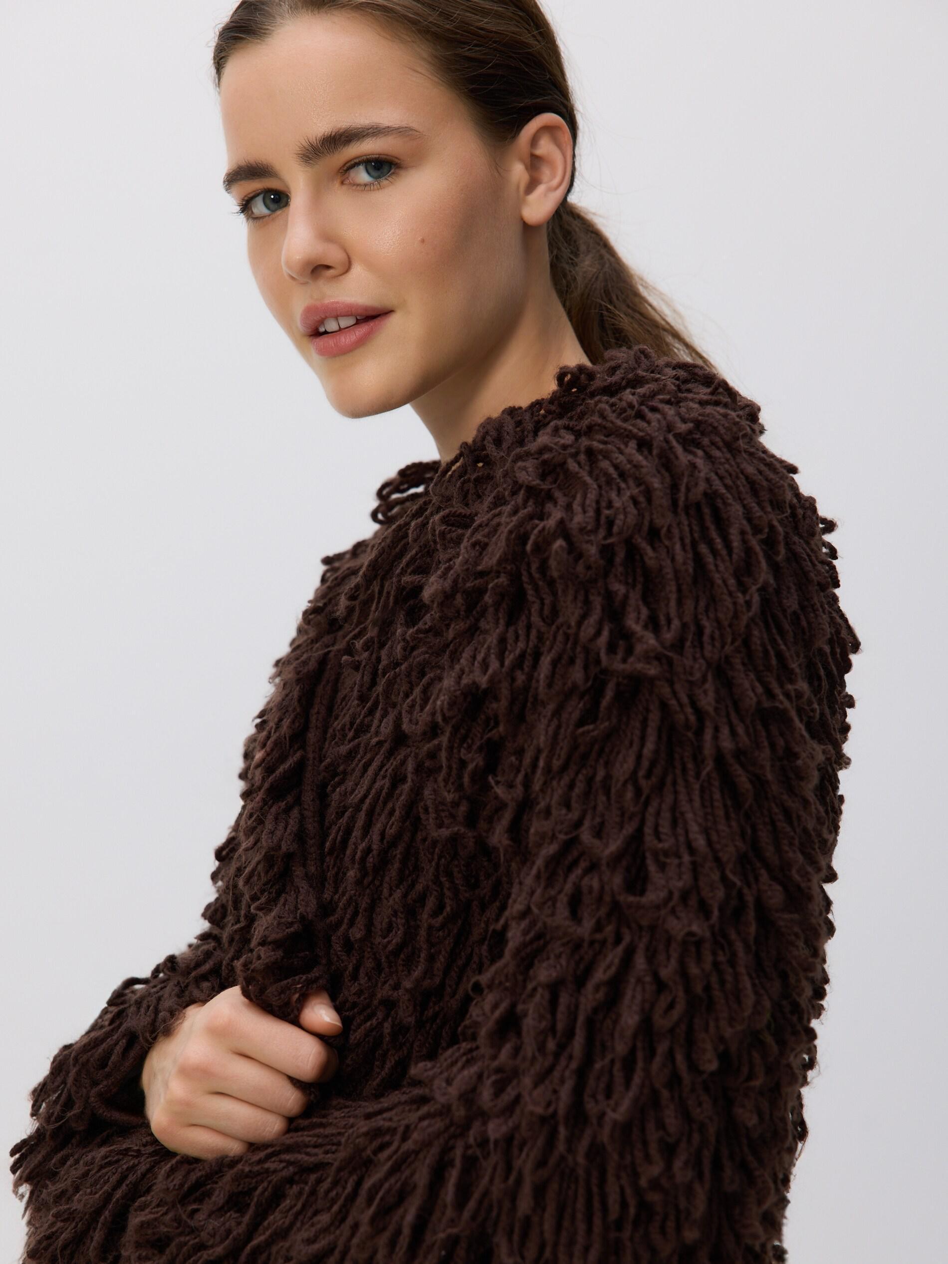 Brown Cardigan With Fringes, Brown, large image number 2