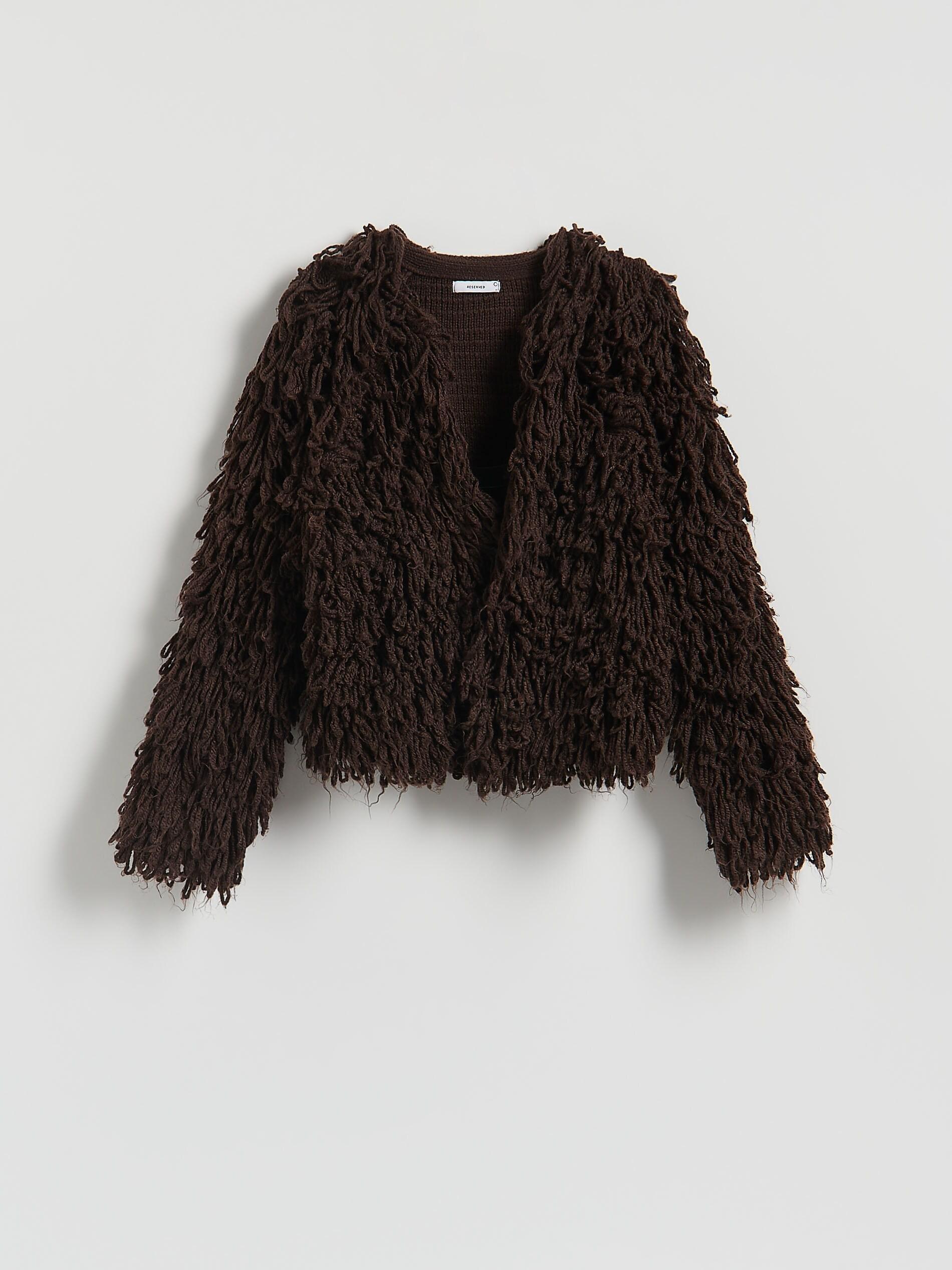 Brown Cardigan With Fringes, Brown, large image number 4