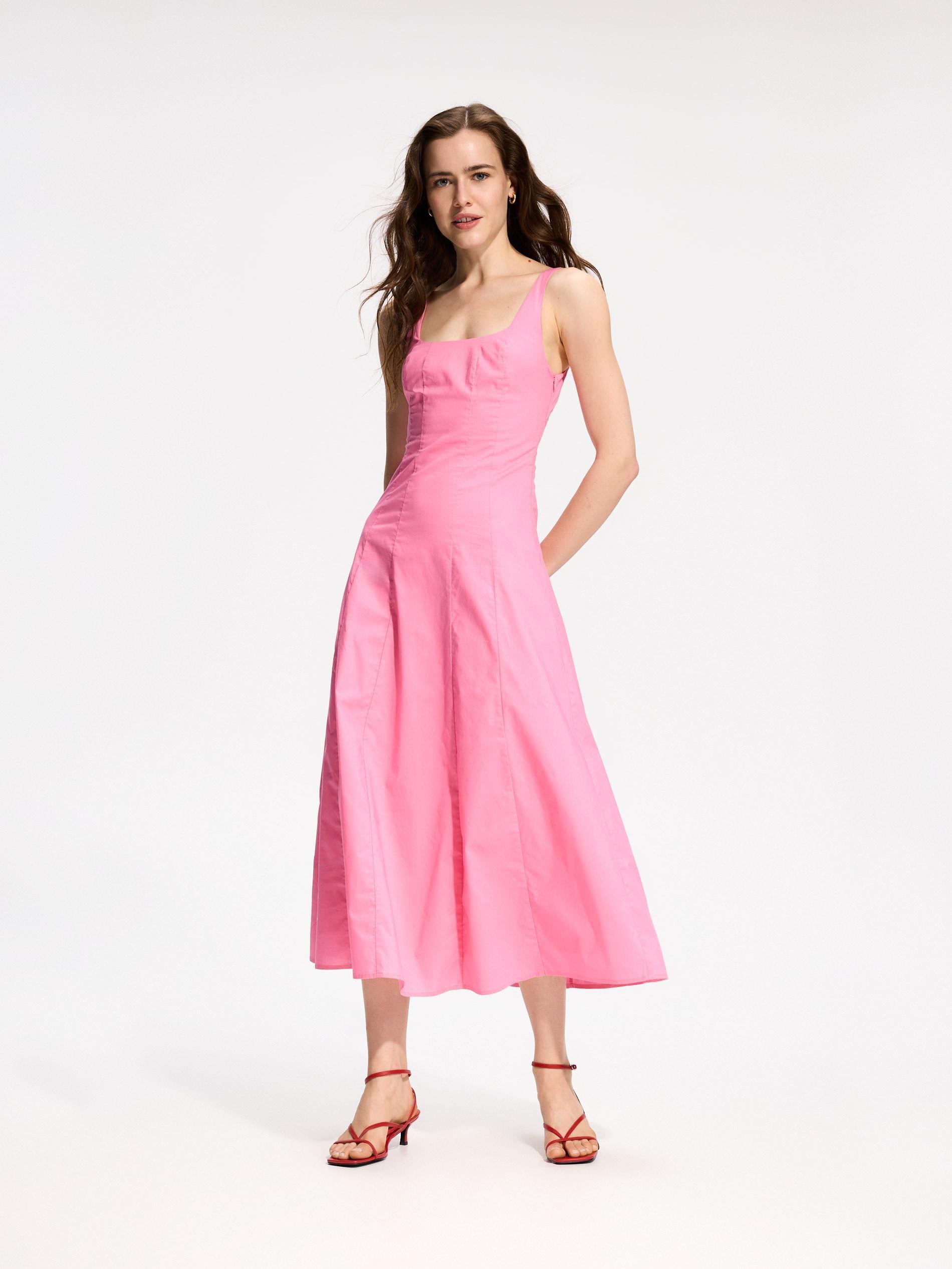 Pink Cotton Midi Dress, Pink, large image number 1