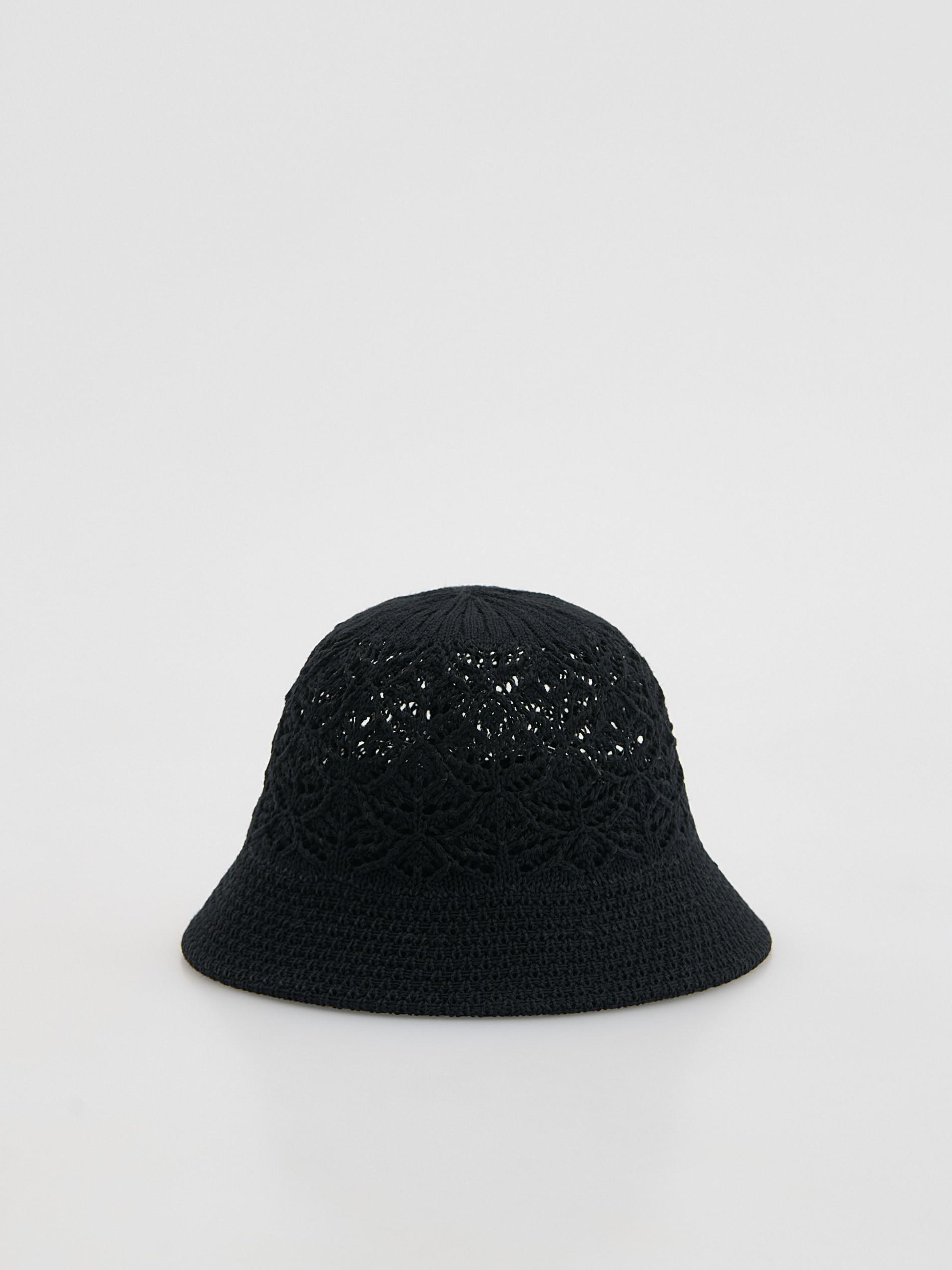 Black Openwork Bucket Hat, Black, large image number 0