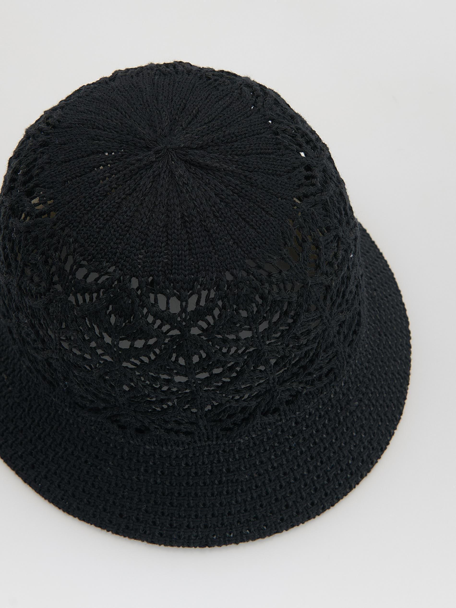 Black Openwork Bucket Hat, Black, large image number 1