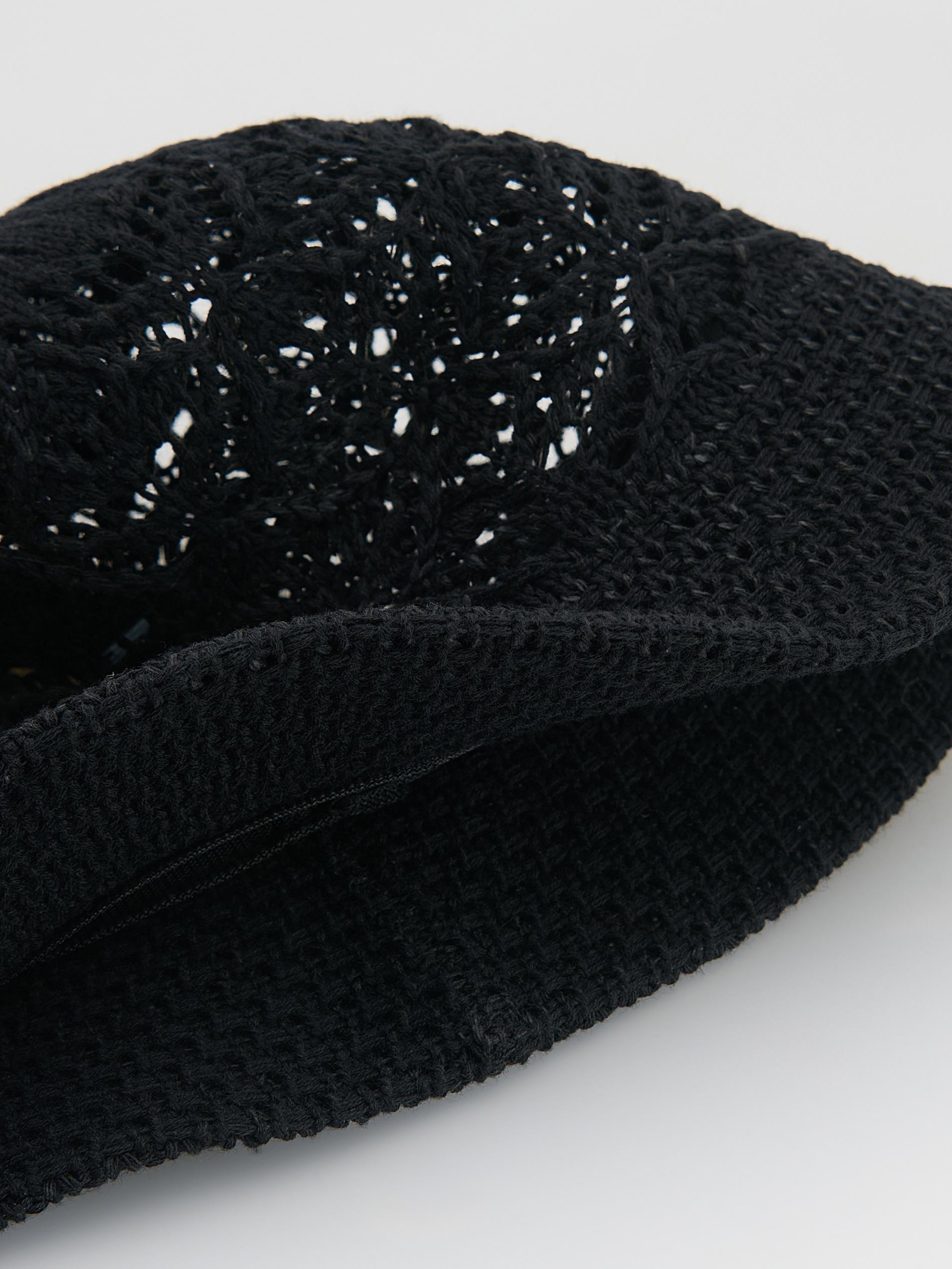 Black Openwork Bucket Hat, Black, large image number 2