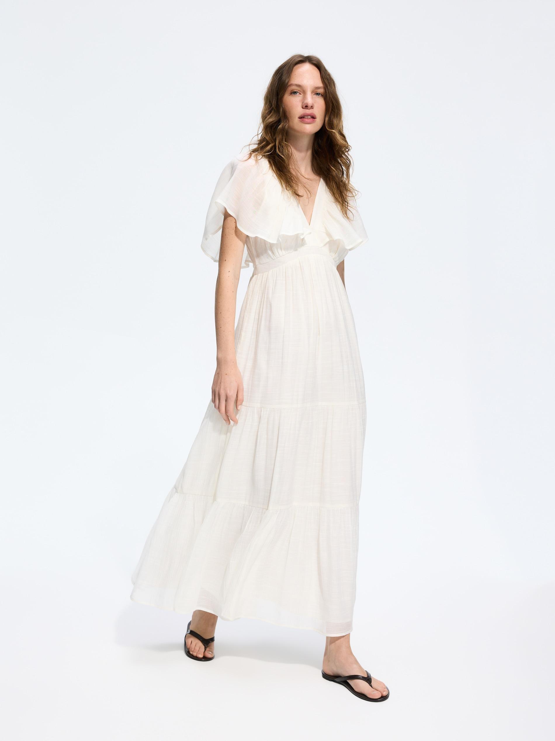 Cream Viscose Rich Dress, Ivory, medium
