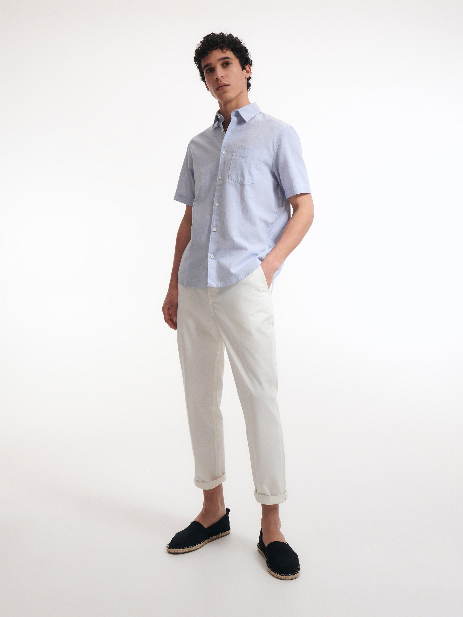 Blue  Regular Fit Shirt With Linen Blend, , large image number 0
