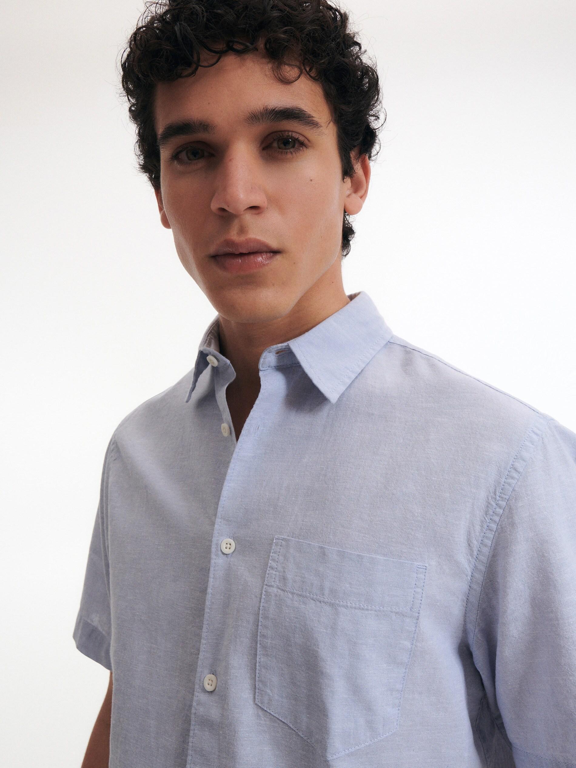 Blue  Regular Fit Shirt With Linen Blend, , large image number 1