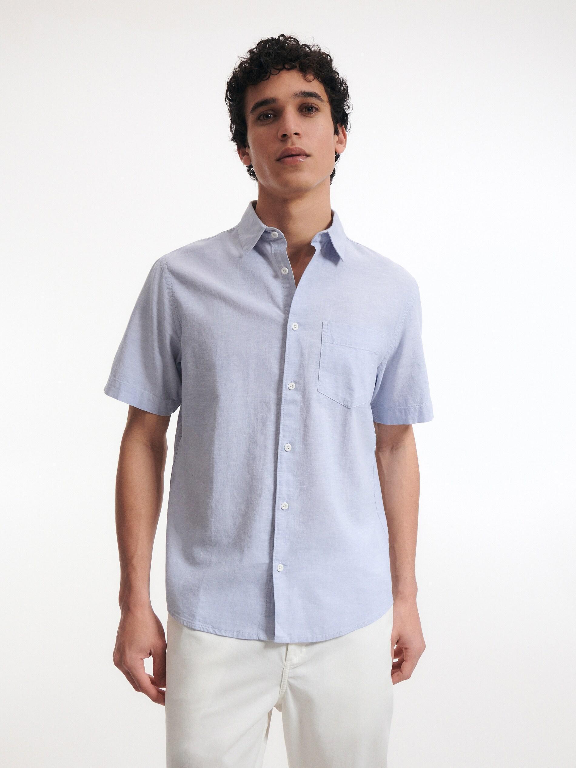 Blue  Regular Fit Shirt With Linen Blend, , large image number 2