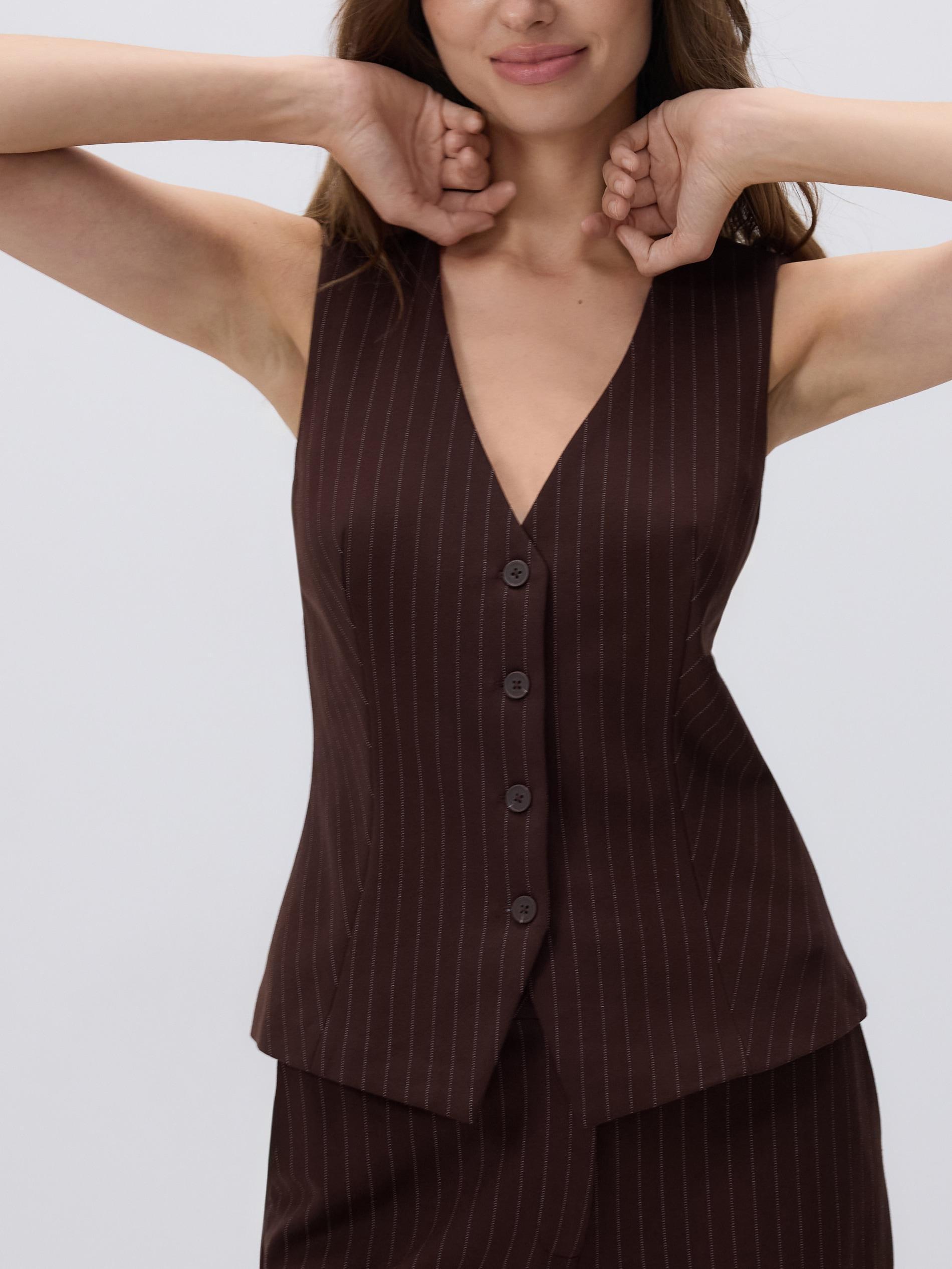 DARK BROWN Linen blend tailored vest, Brown, large image number 1