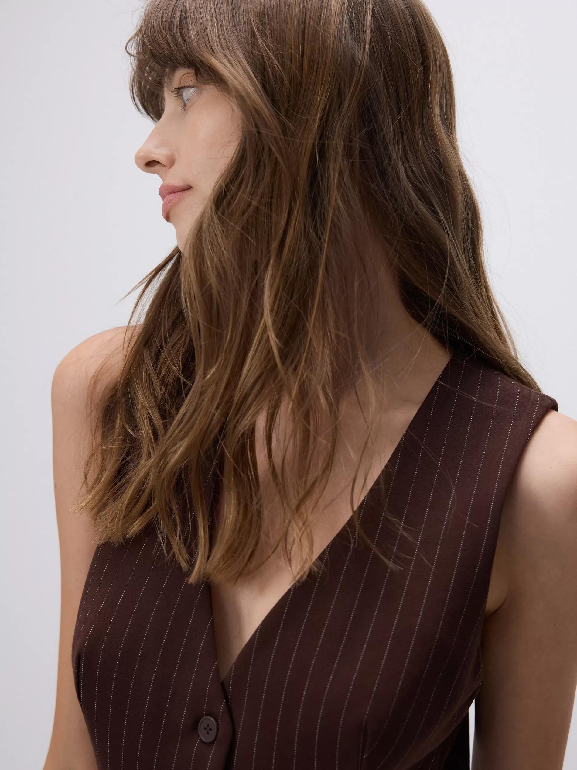 DARK BROWN Linen blend tailored vest, Brown, large image number 2