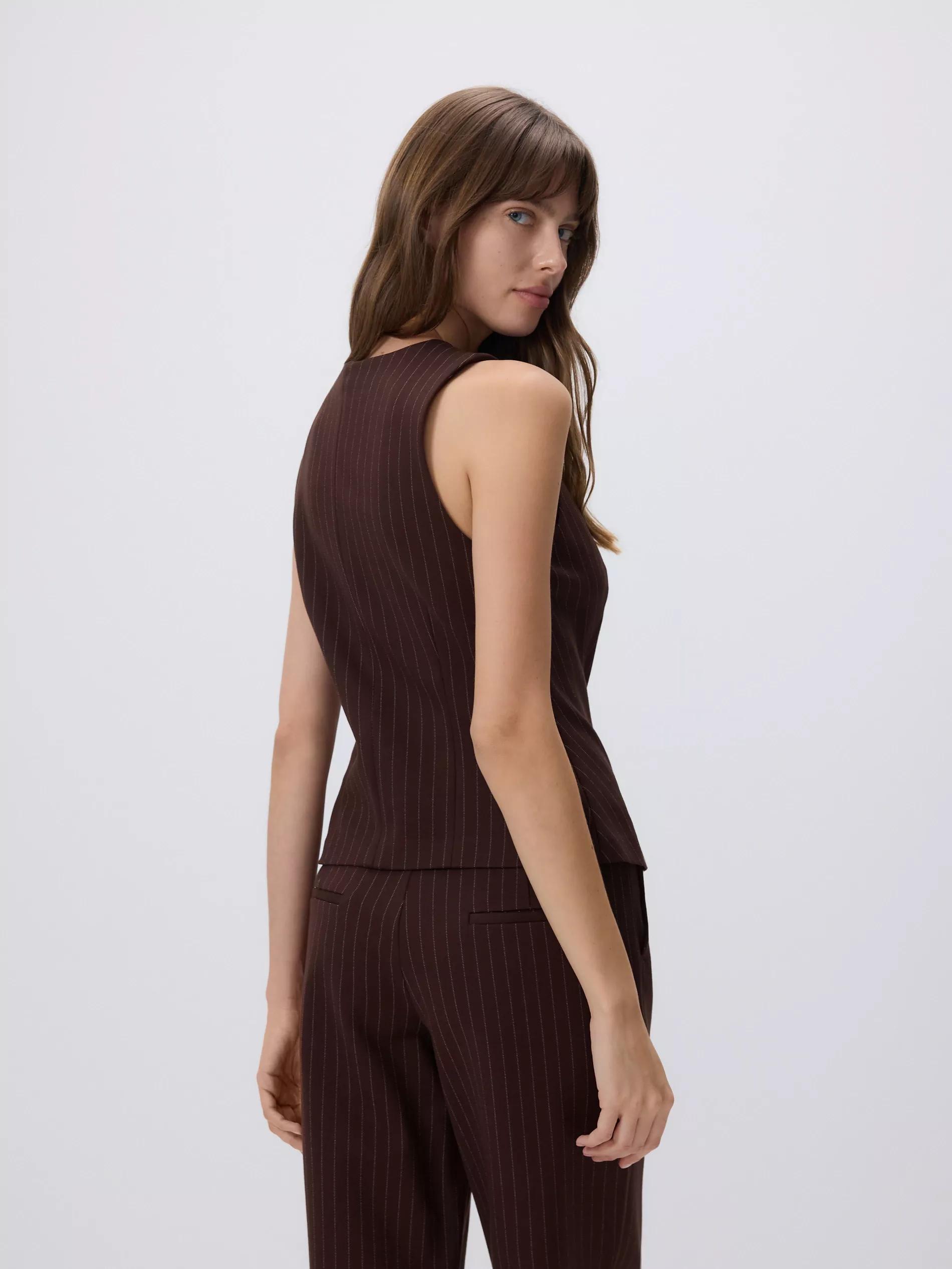 DARK BROWN Linen blend tailored vest, Brown, large image number 3