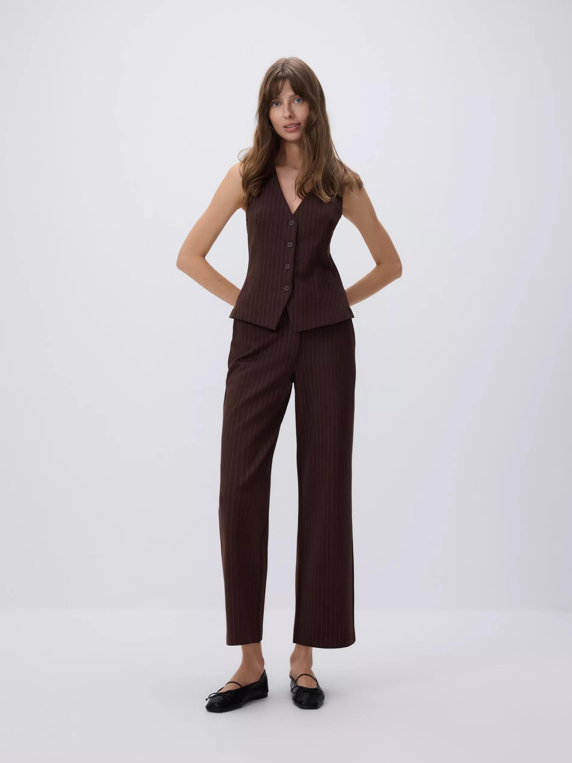 DARK BROWN Linen blend tailored vest, Brown, large image number 4