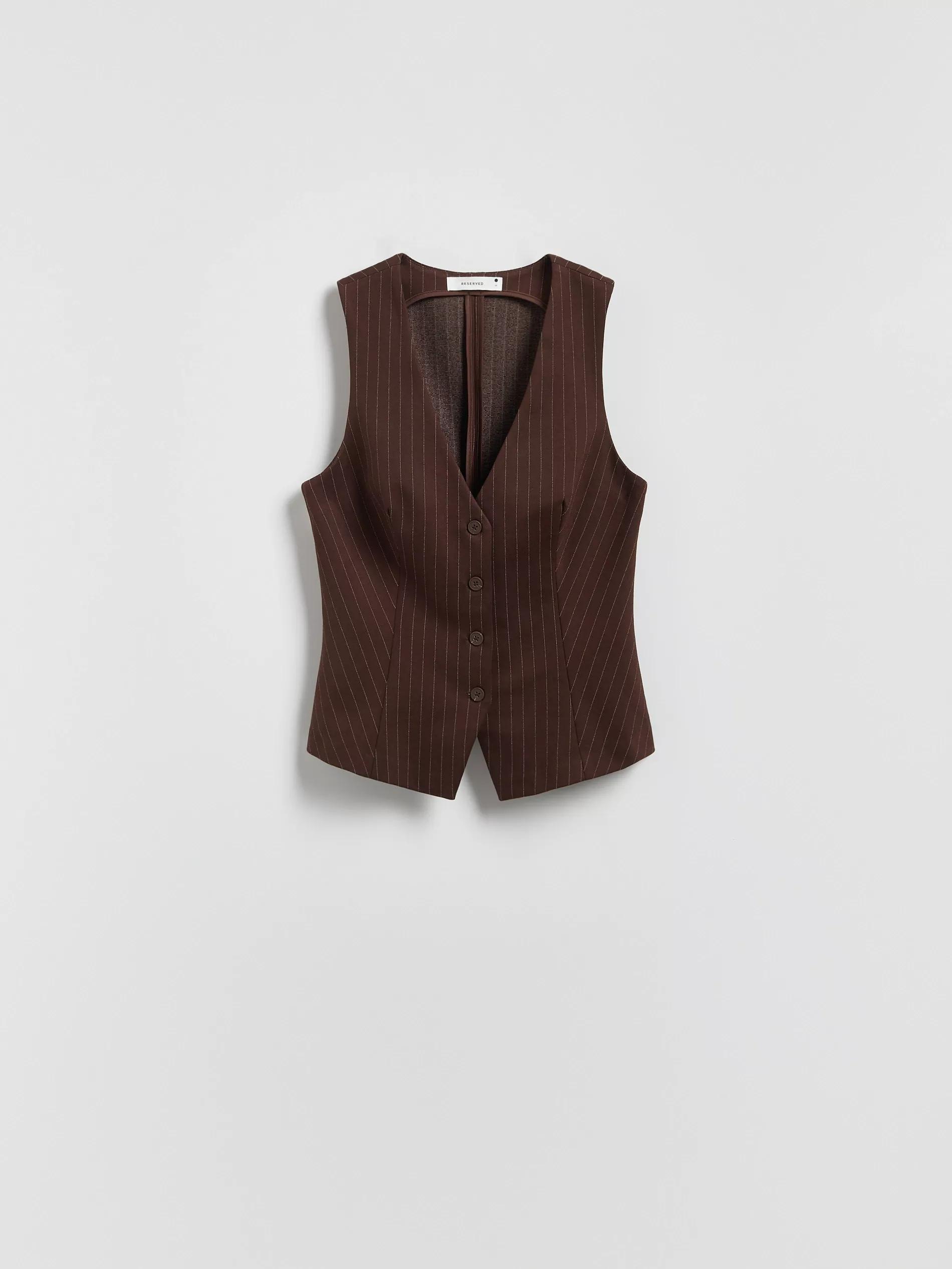 DARK BROWN Linen blend tailored vest, Brown, large image number 5