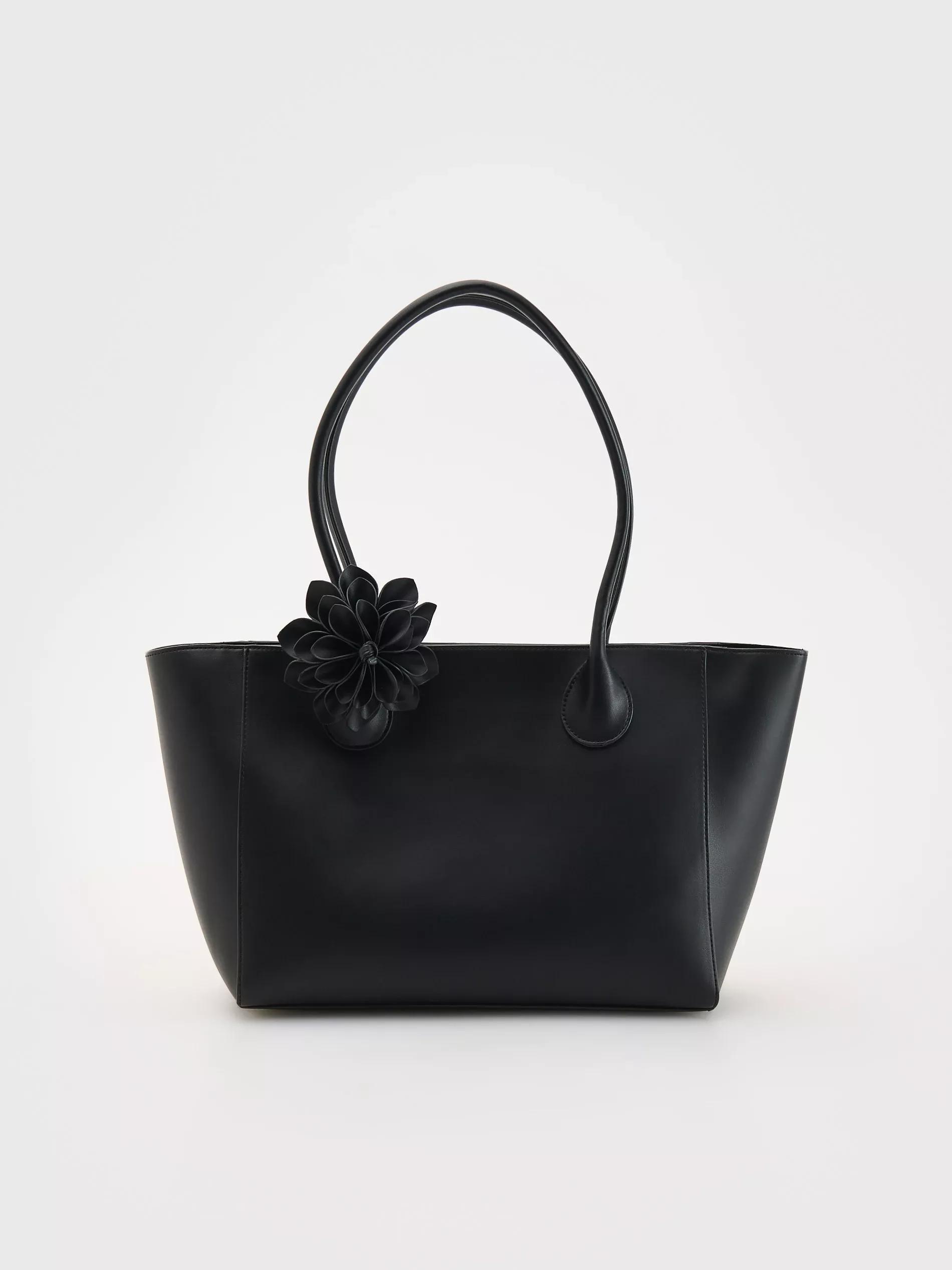 Black Leather Hand Bag, Black, large image number 0