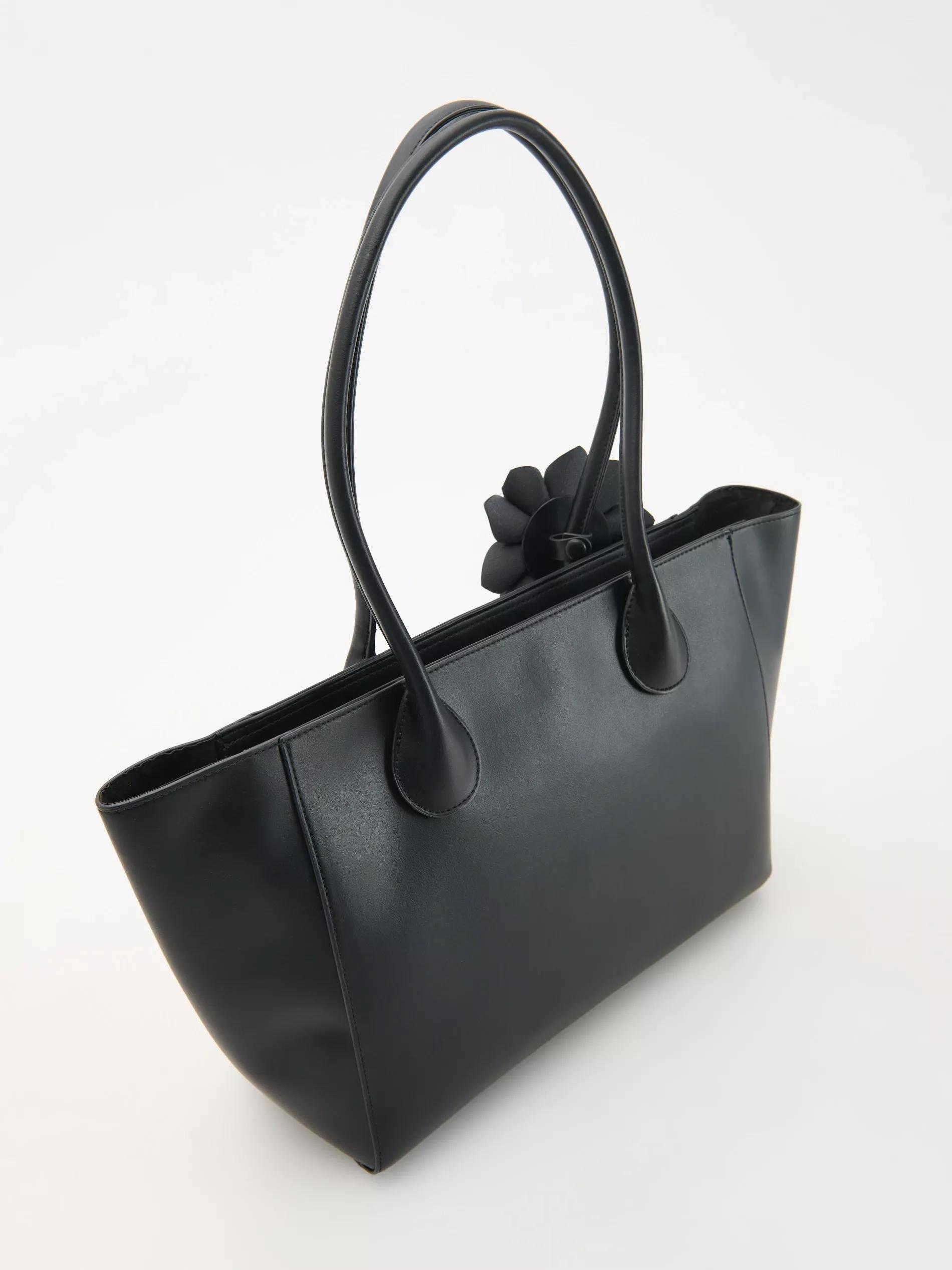 Black Leather Hand Bag, Black, large image number 1
