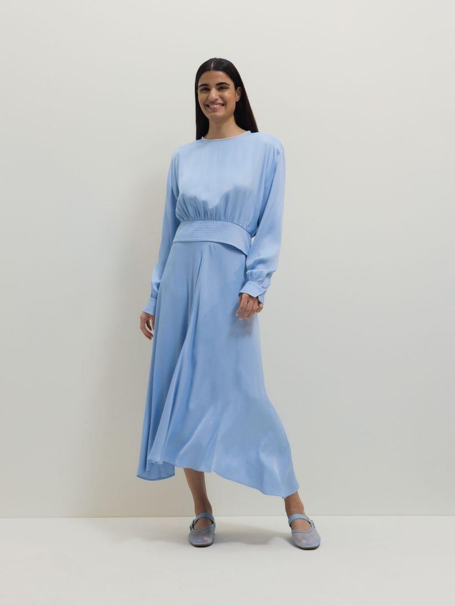 Blue Asymmetric Midi Skirt, , large image number 0