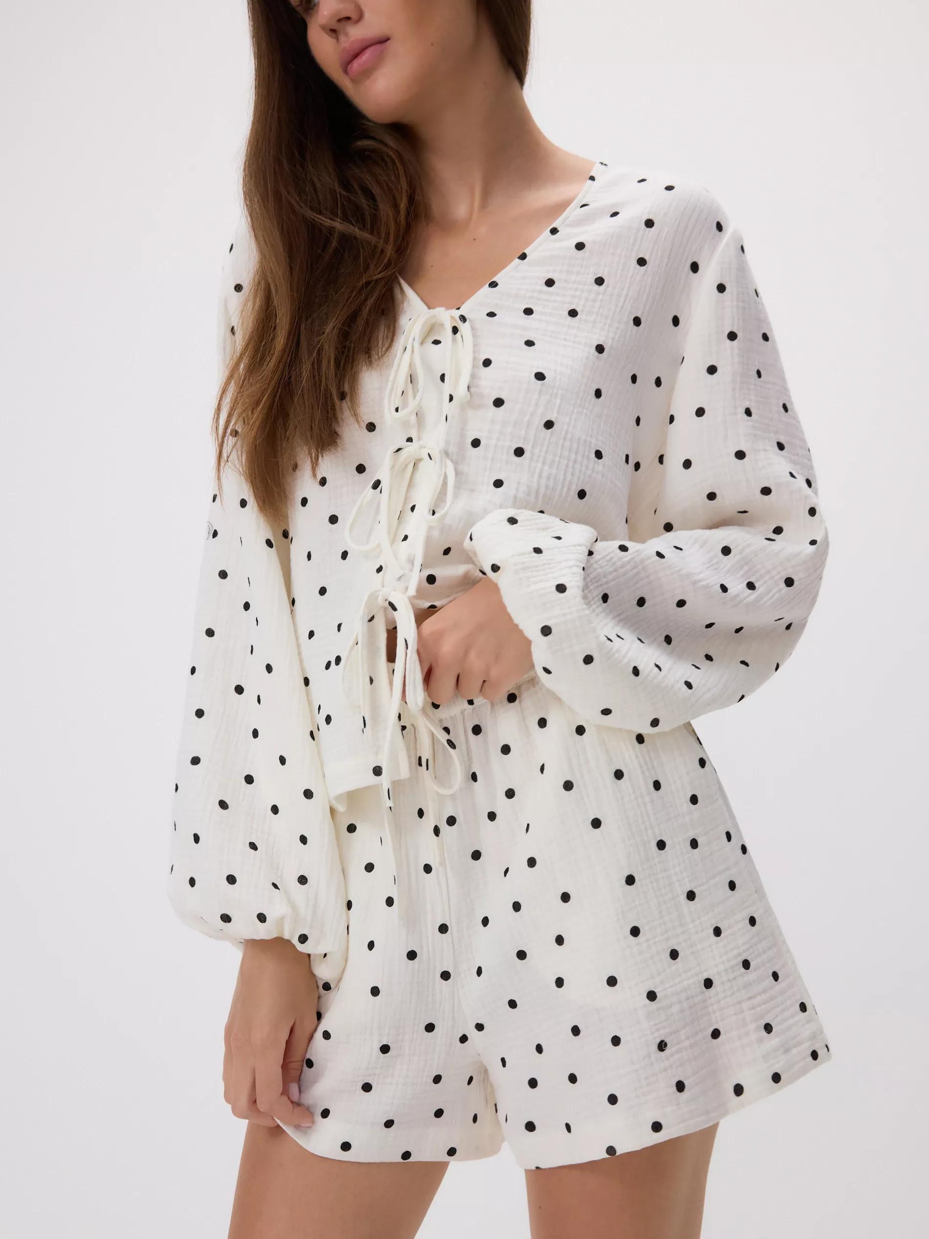 White Patterned Muslin Shorts, , large image number 0