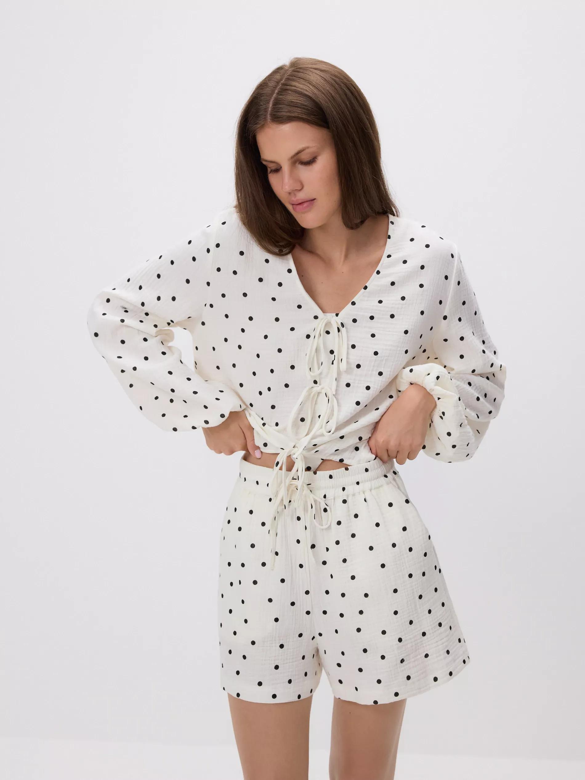 White Patterned Muslin Shorts, , large image number 2