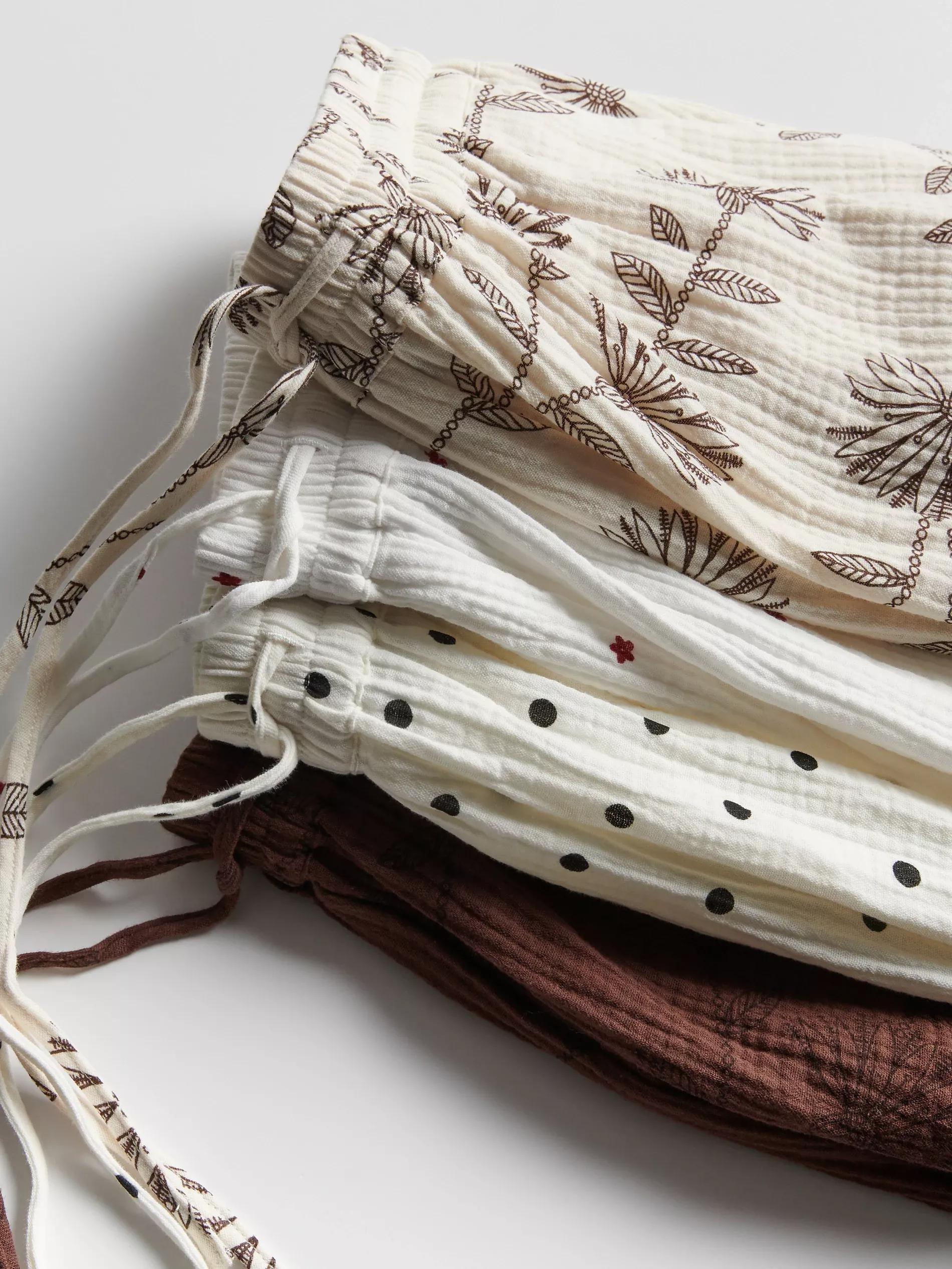 White Patterned Muslin Shorts, , large image number 5
