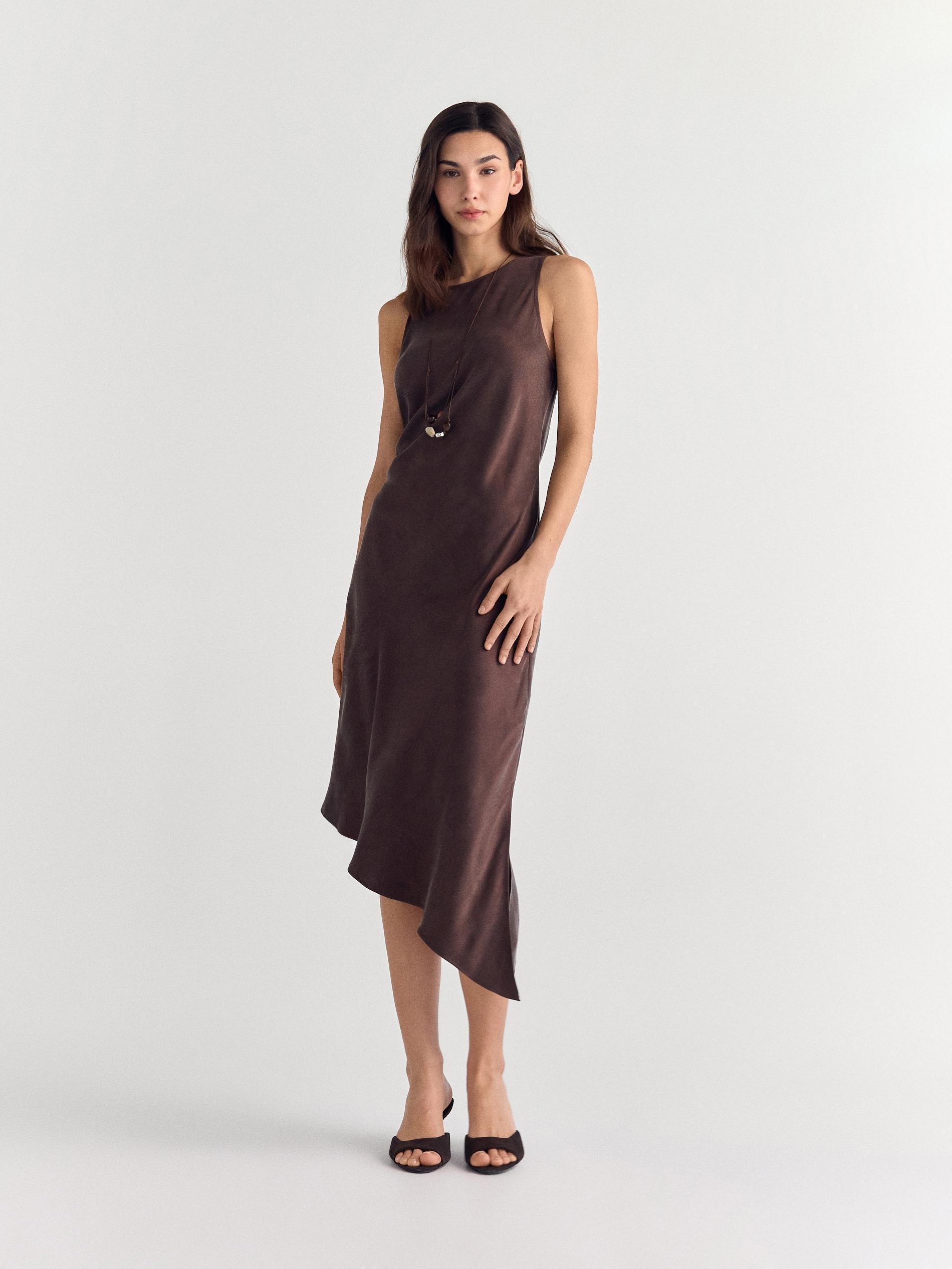 Brown Asymmetric Dress, Brown, large image number 0