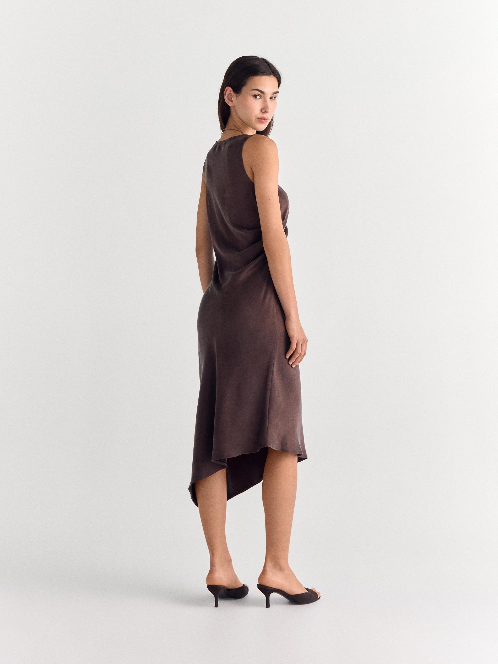 Brown Asymmetric Dress, Brown, large image number 1