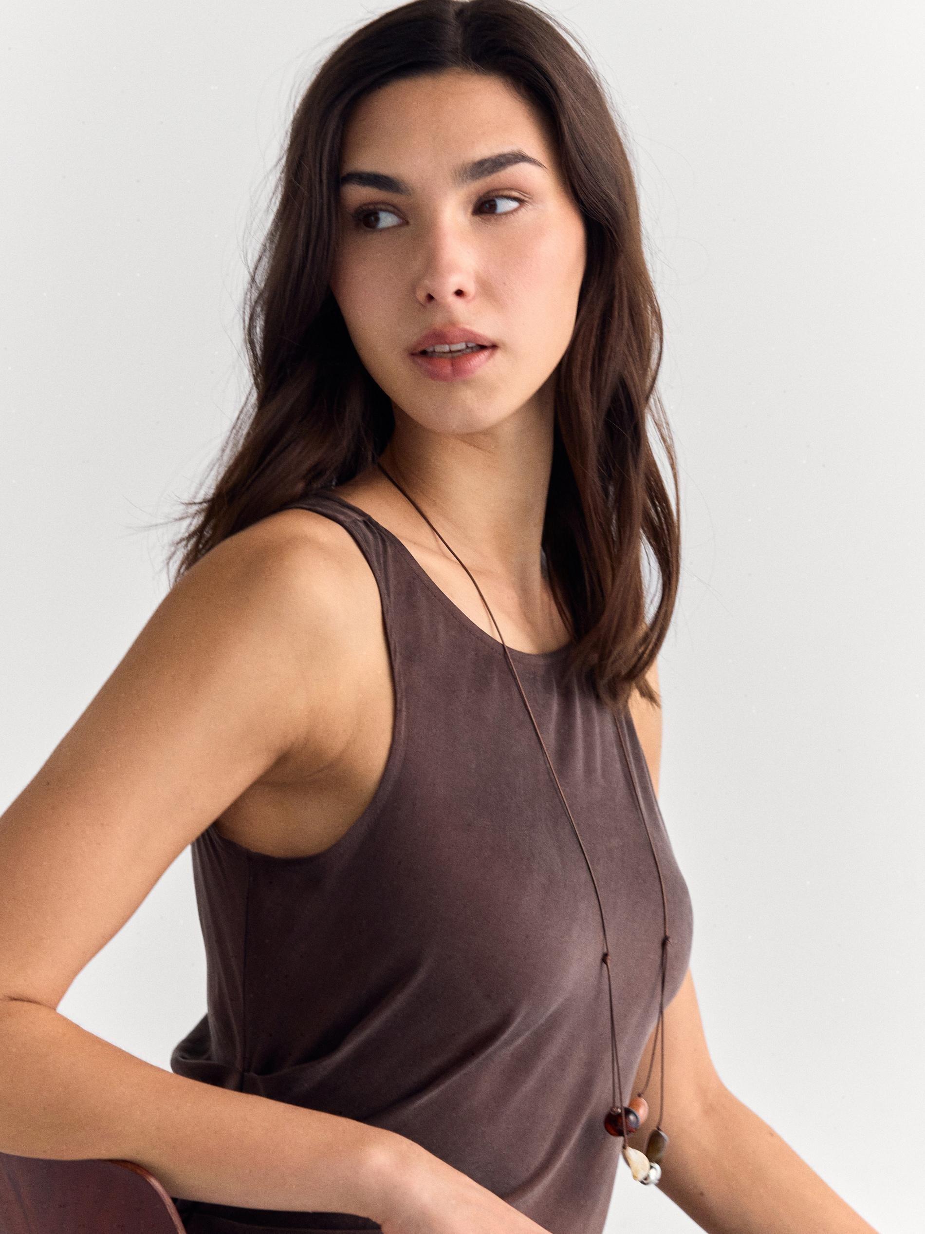 Brown Asymmetric Dress, Brown, large image number 2