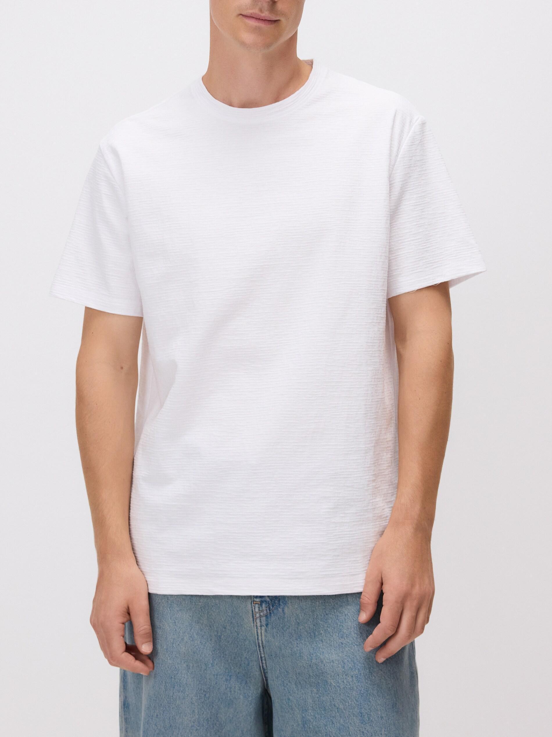تيشيرت أبيض بقصة مريحة من قماش مُهيكل, White, medium