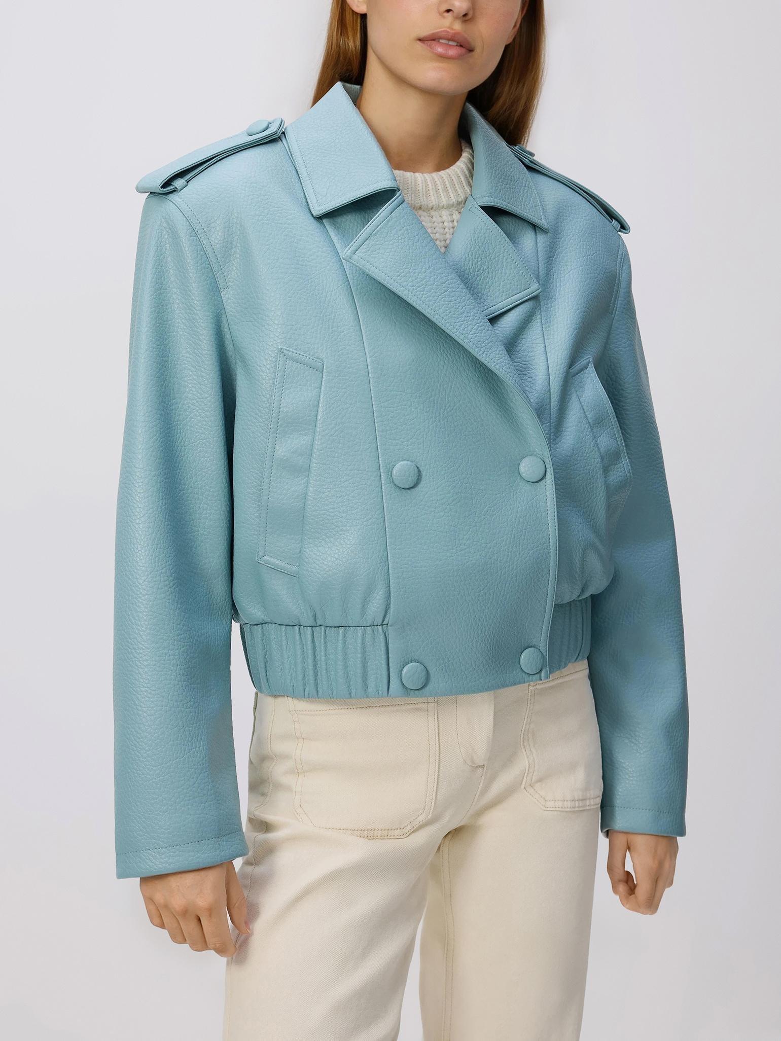 Turquoise Faux Leather Jacket, Turquoise, large image number 0