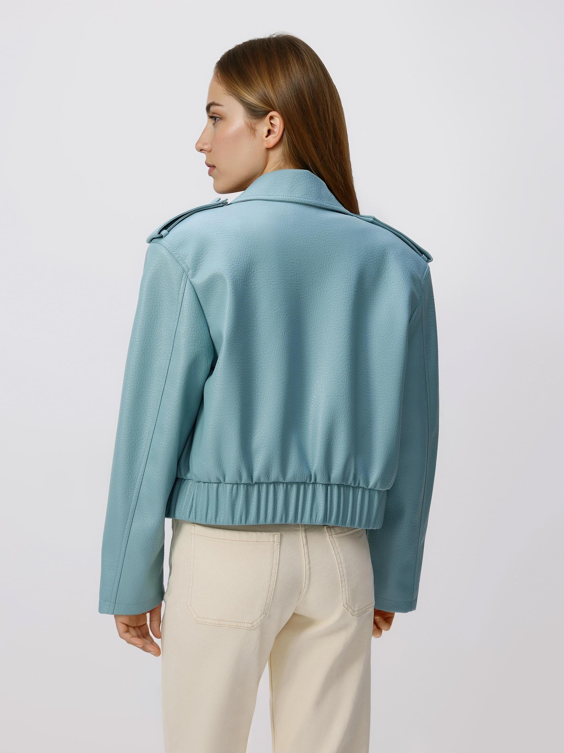 Turquoise Faux Leather Jacket, Turquoise, large image number 3