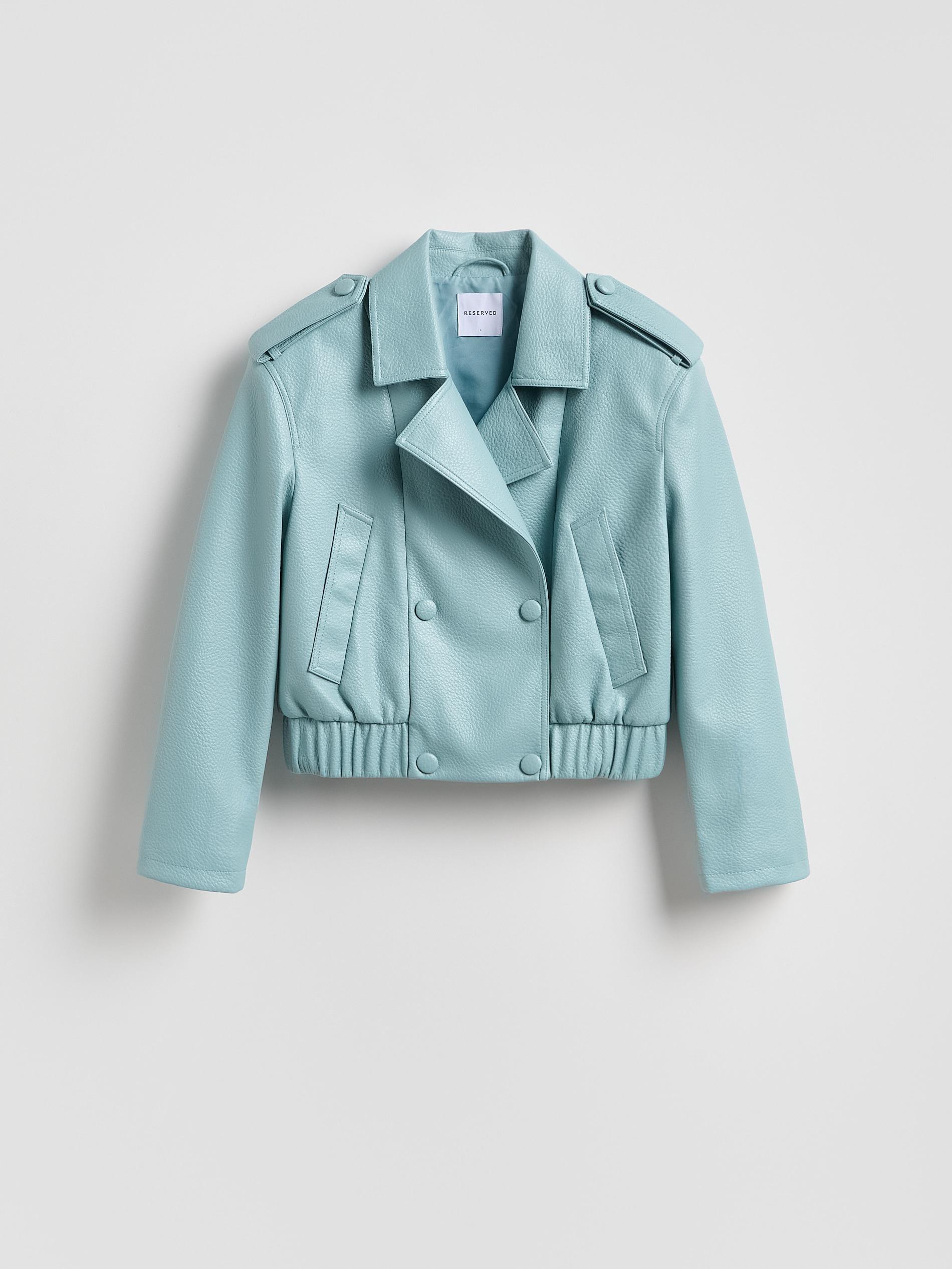 Turquoise Faux Leather Jacket, Turquoise, large image number 4