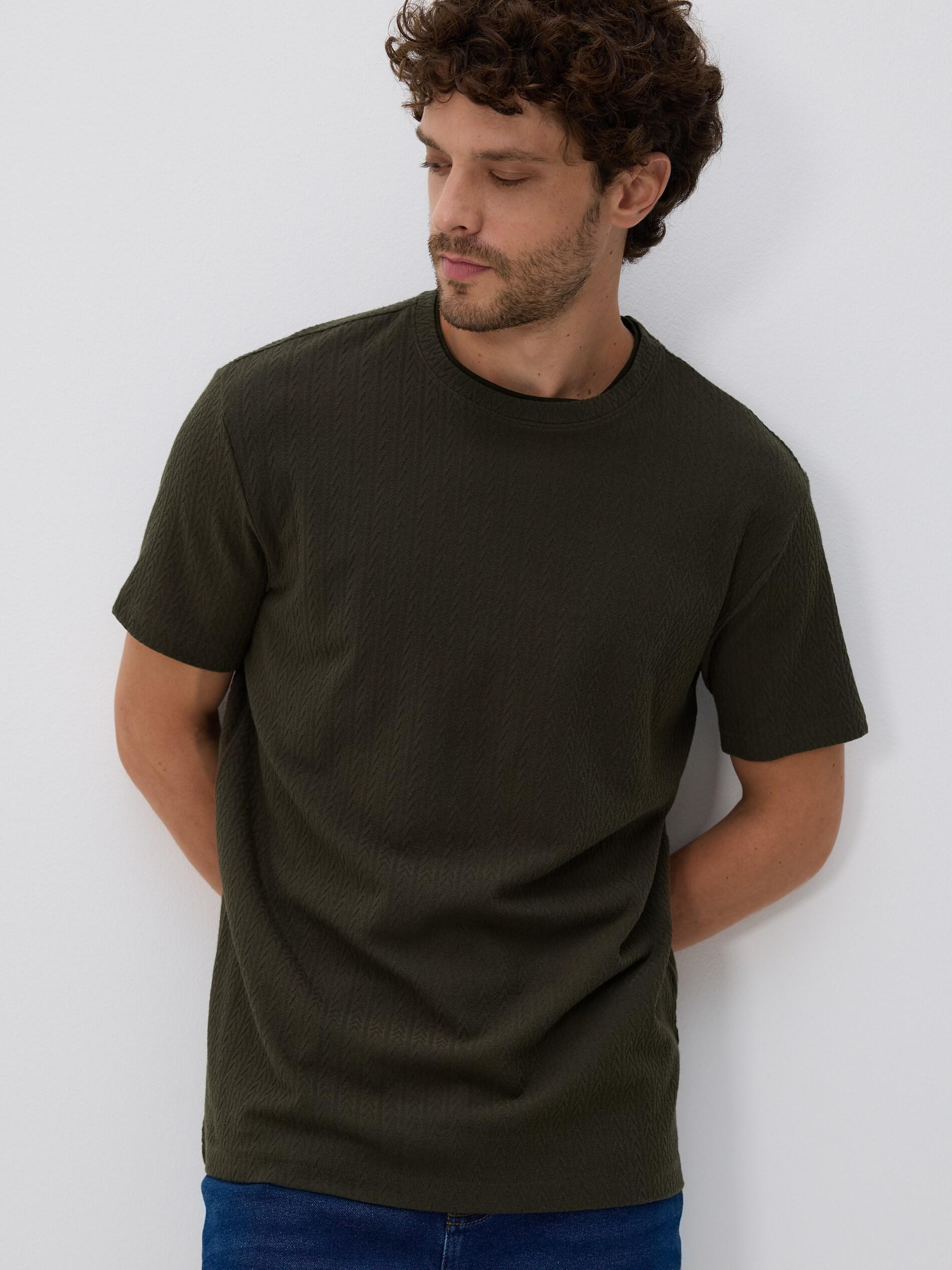 Green Comfort Fit Structural Fabric T-Shirt, Khaki, large image number 0