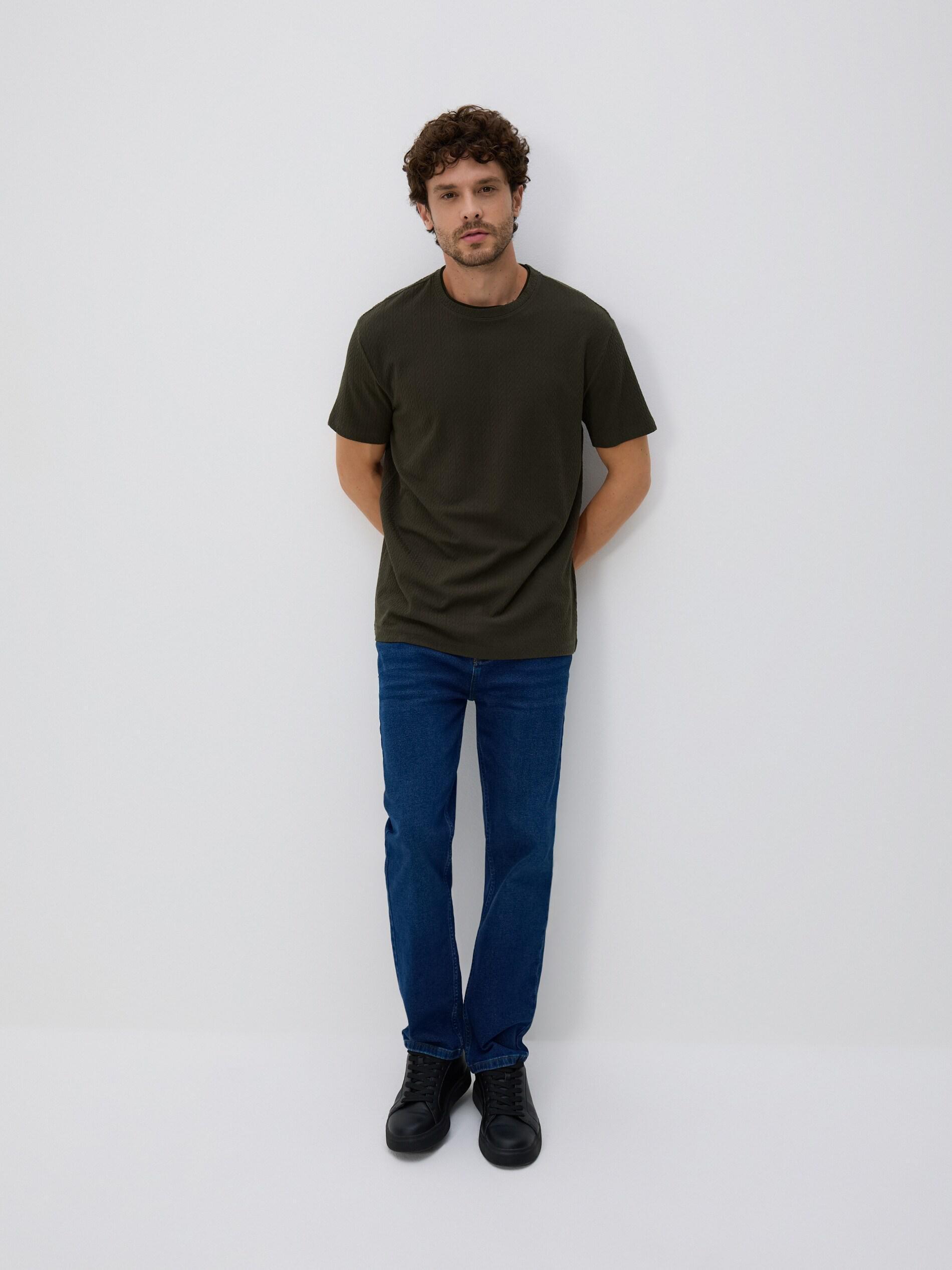 Green Comfort Fit Structural Fabric T-Shirt, Khaki, large image number 1