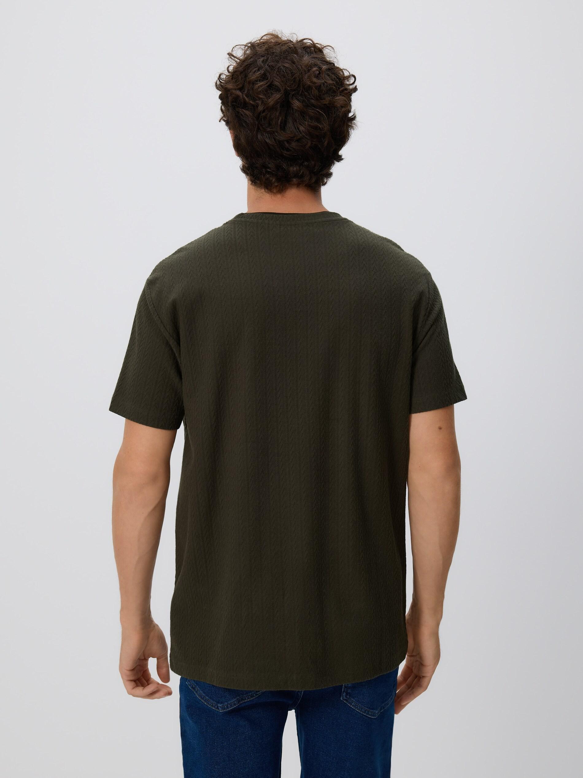 Green Comfort Fit Structural Fabric T-Shirt, Khaki, large image number 3